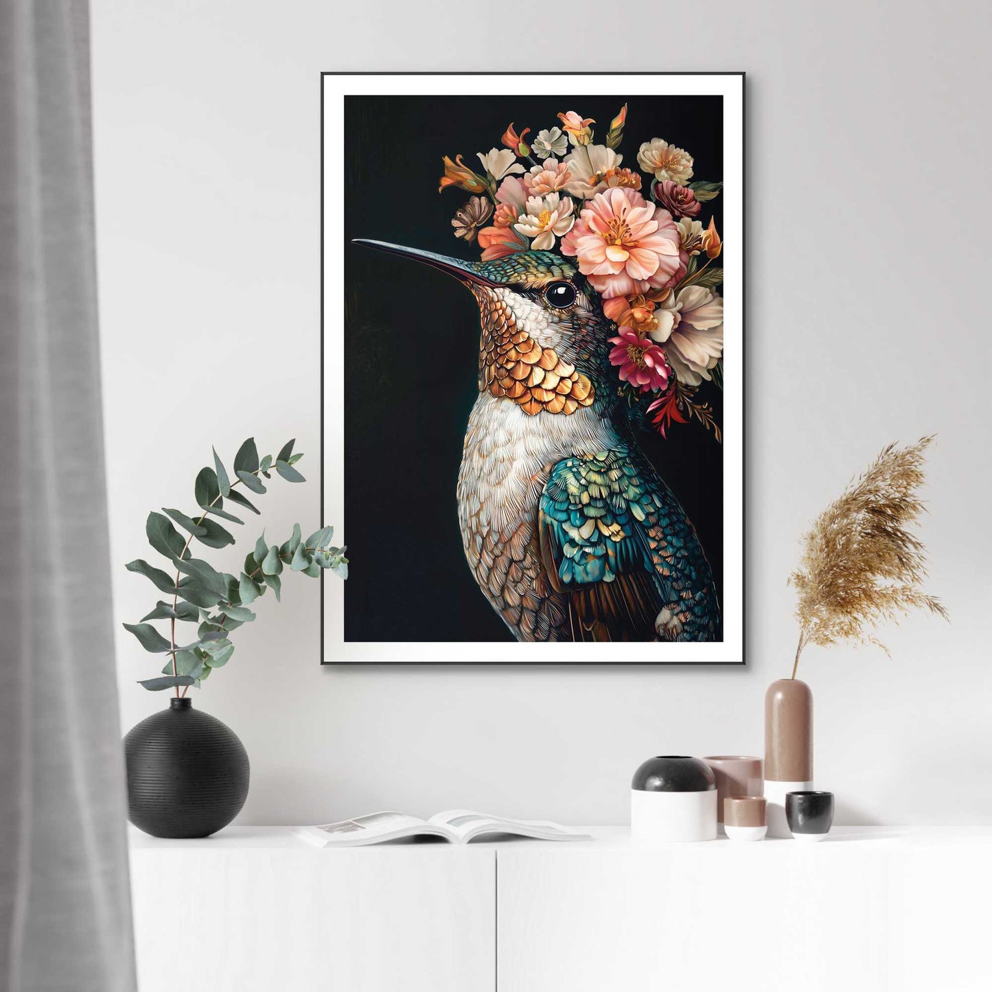 Framed Poster Blooming hummingbird 70x50