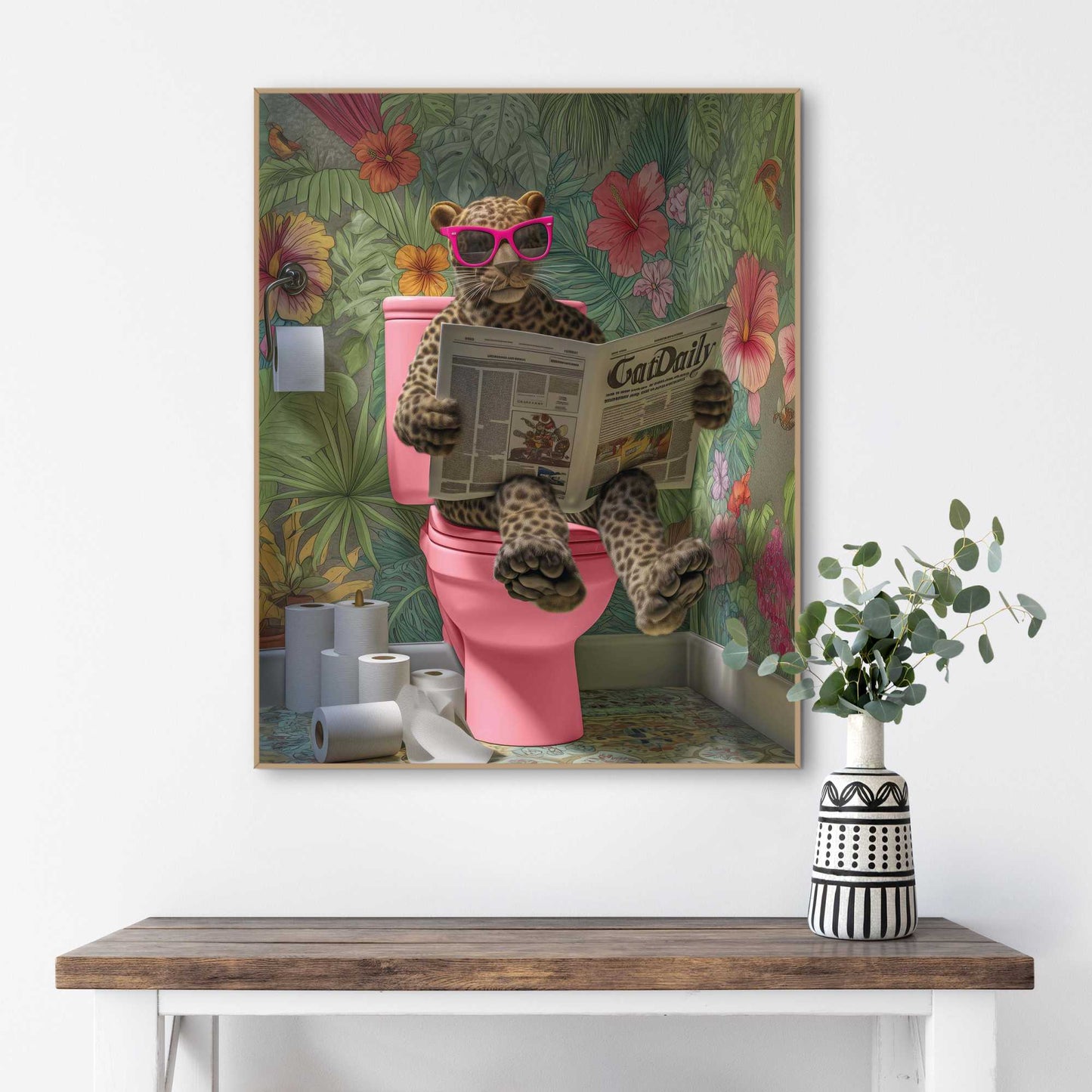 Framed Poster Leopard on the loo 50x40
