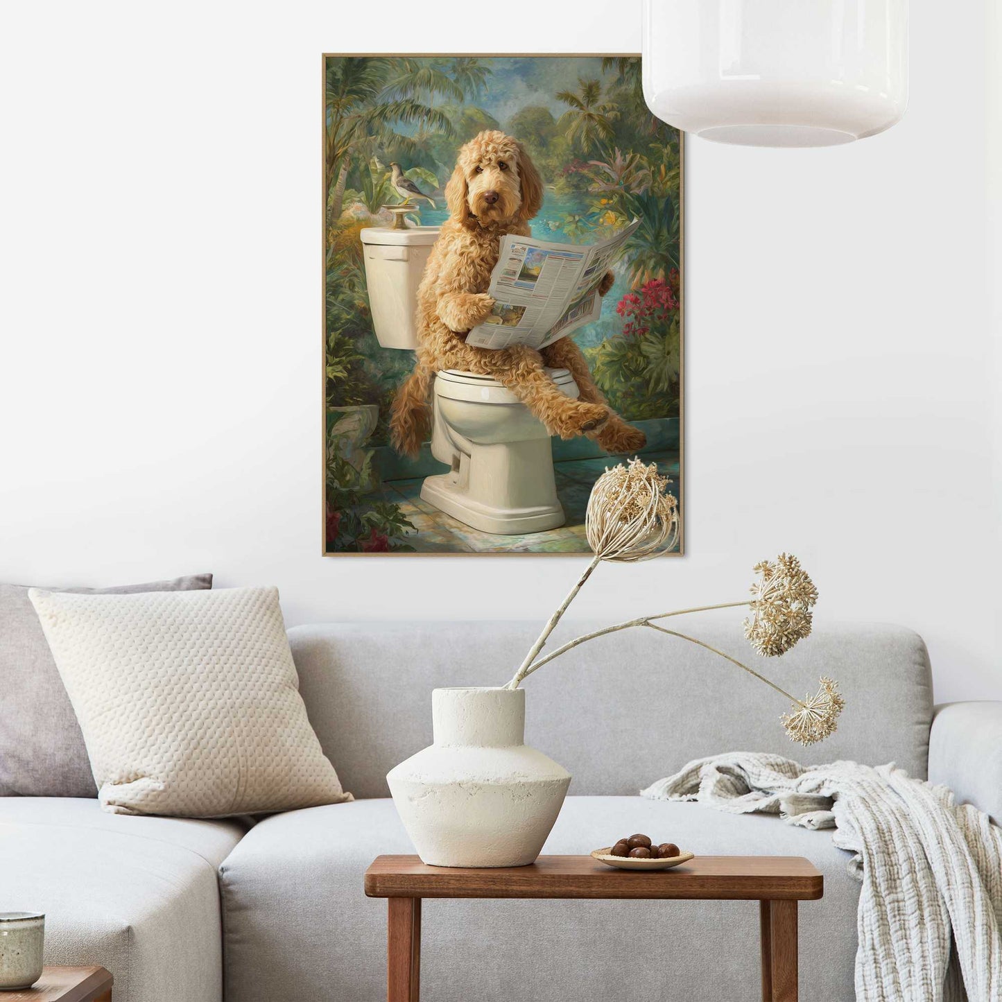Framed Poster Labradoodle toilet break 70x50