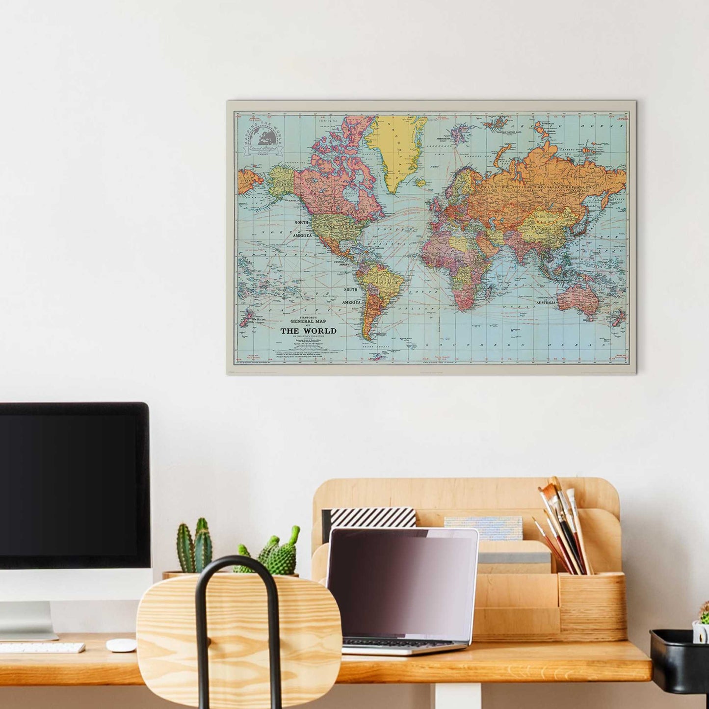 Wall Art Panel Stanfords general world map 60x90