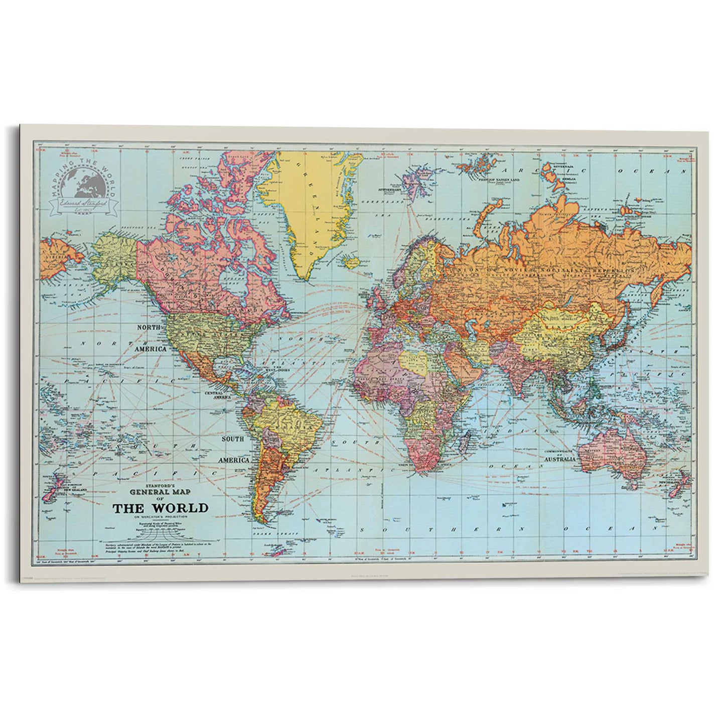 Wall Art Panel Stanfords general world map 60x90