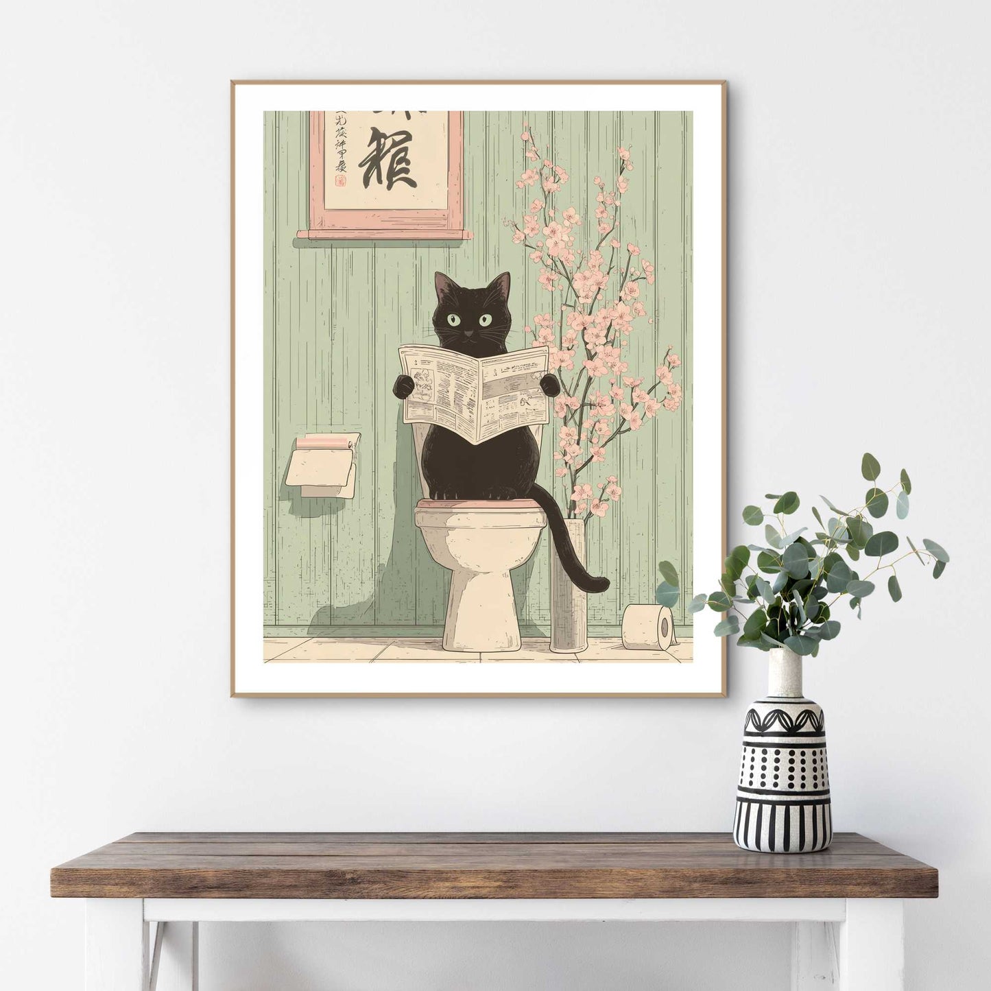Framed Poster Cat reading in Japan 50x40