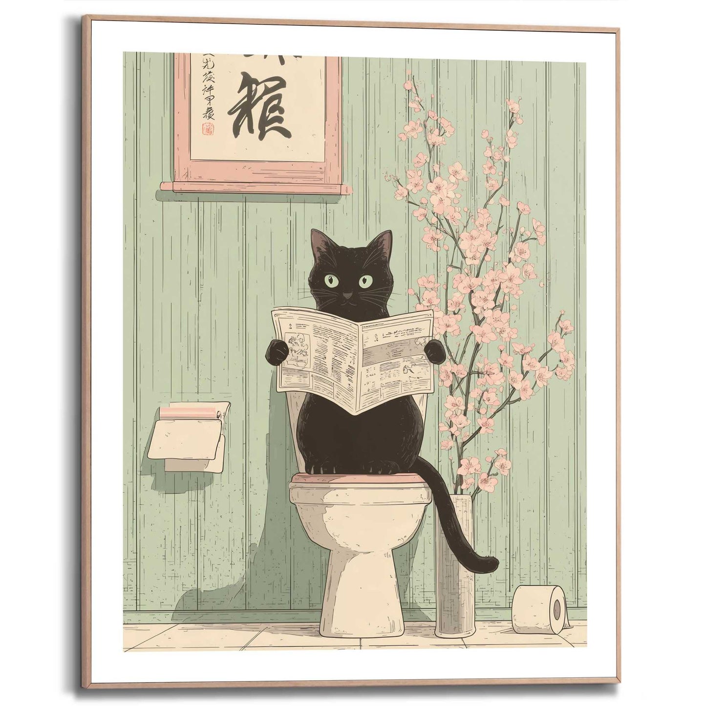 Framed Poster Cat reading in Japan 50x40