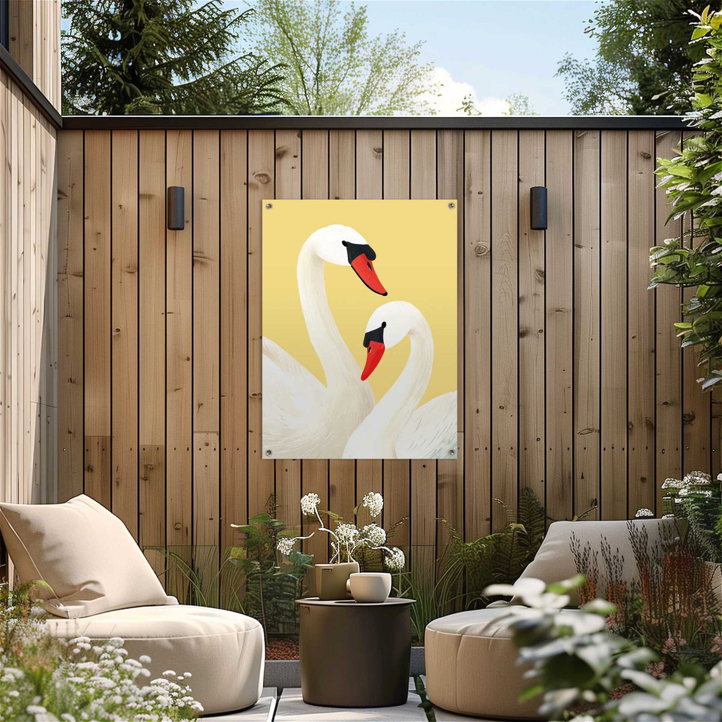 Outdoor Art Swans in love 70x50