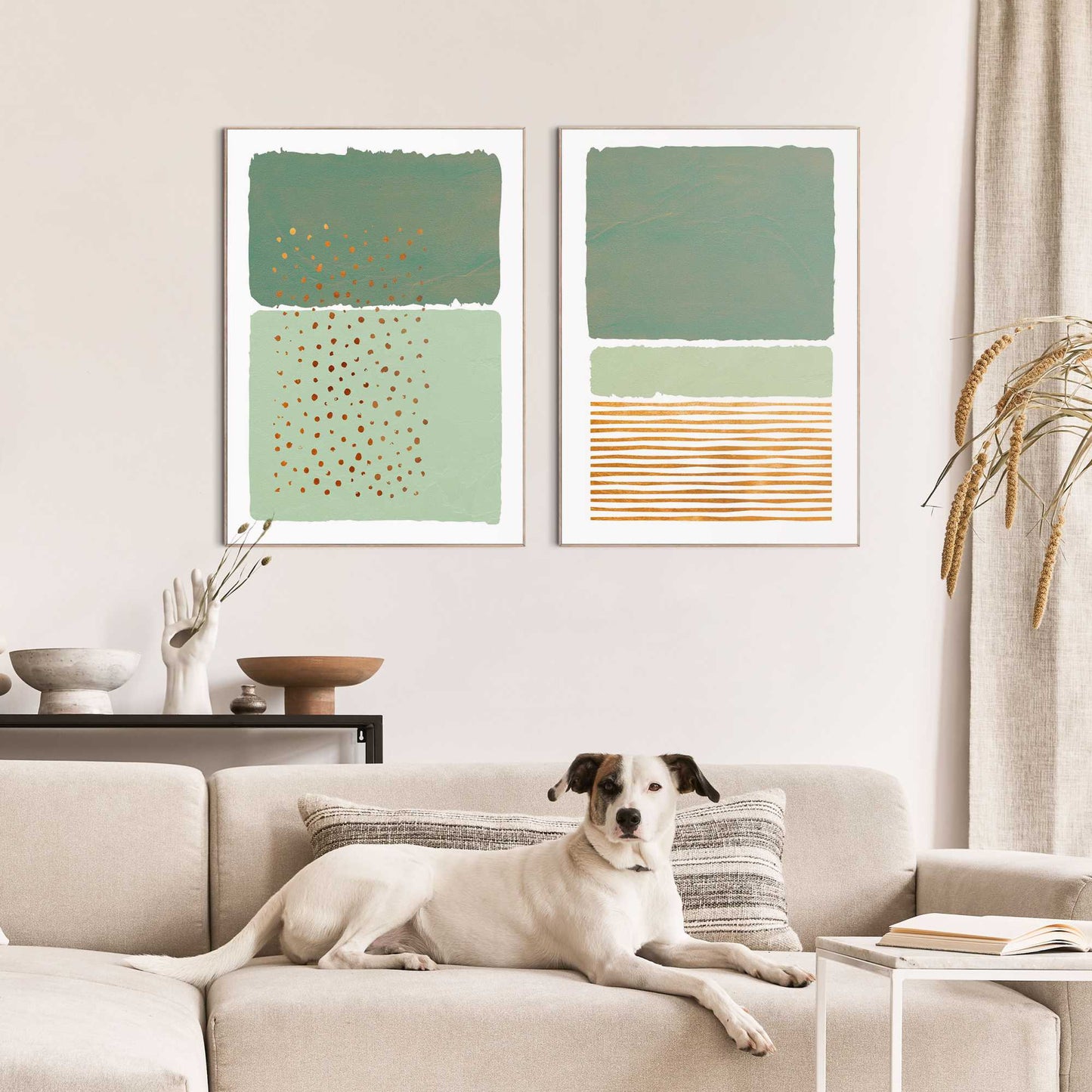 Framed Poster Abstract gold and green 70x50