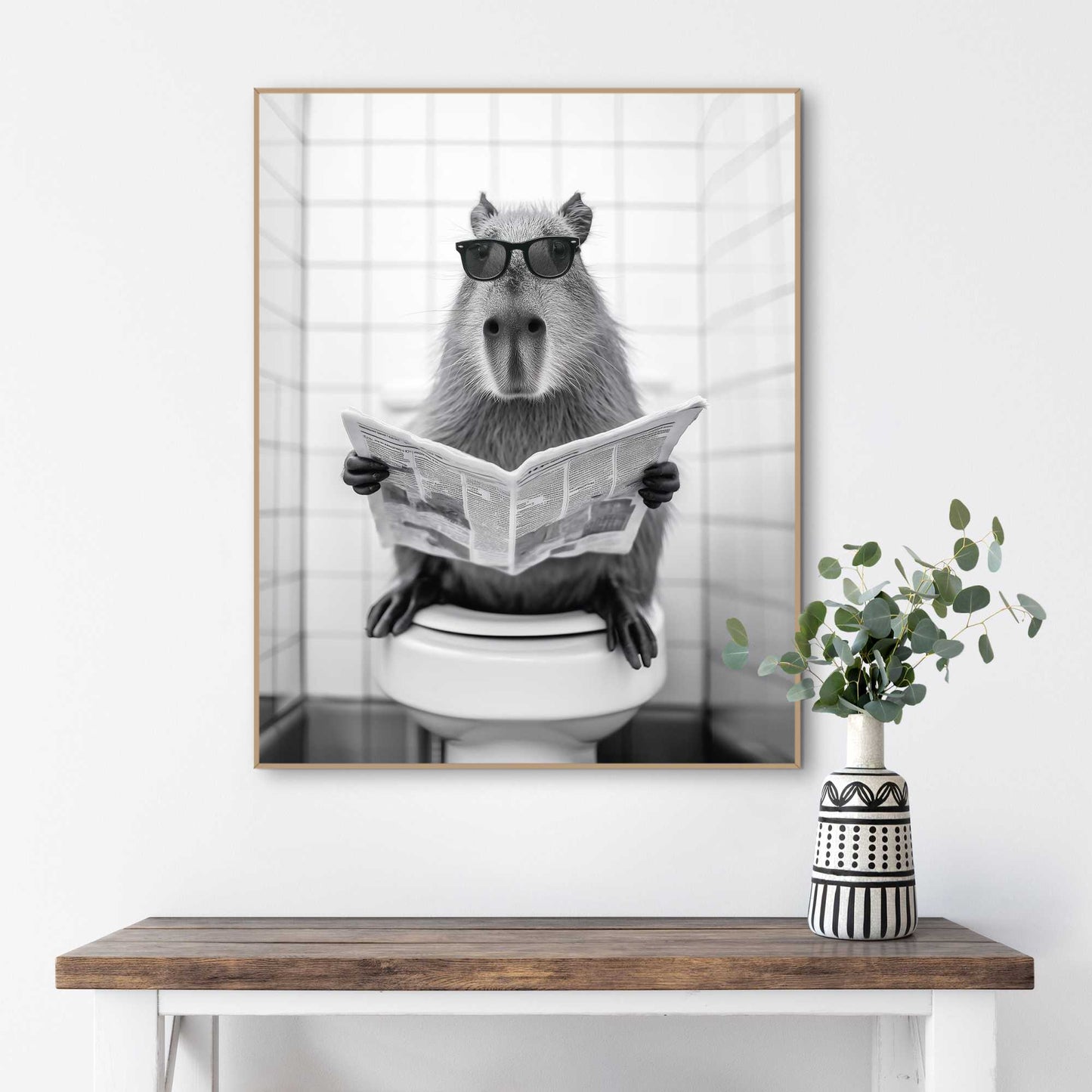 Framed Poster Capybara sitting on the toilet 50x40