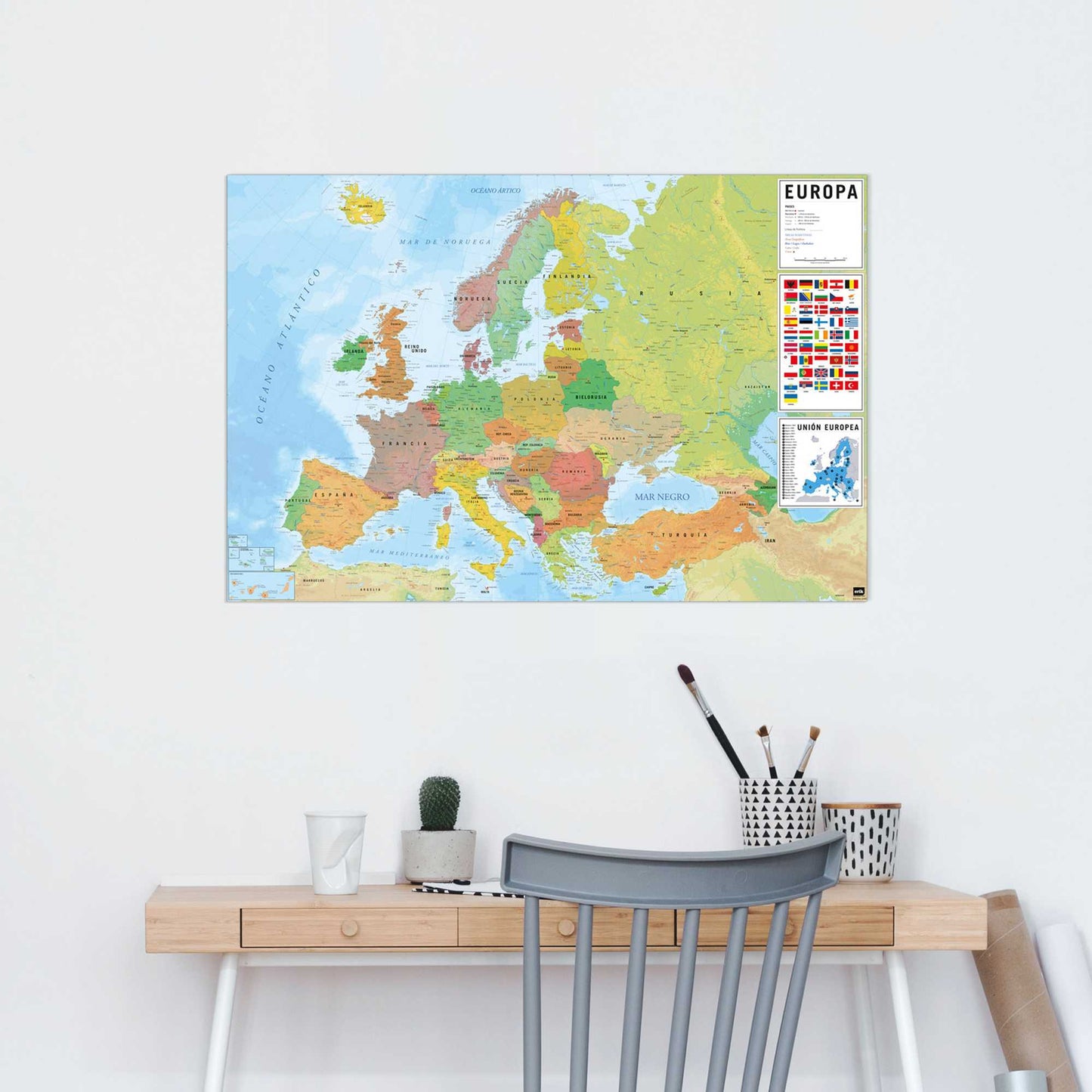 Wall Art Panel Map of Europe in Spanish 60x90