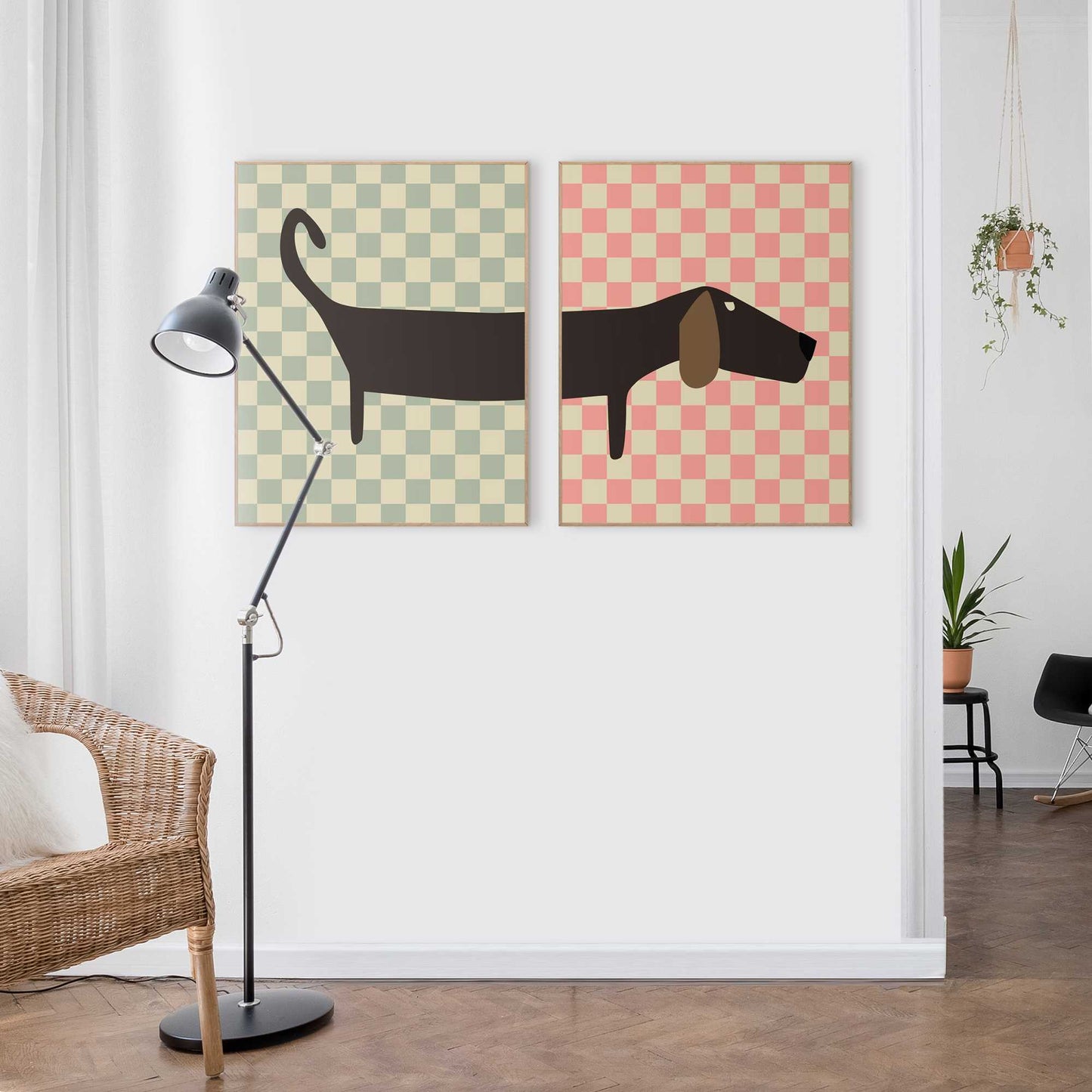 Framed Poster Checkered split dachshund 50x40
