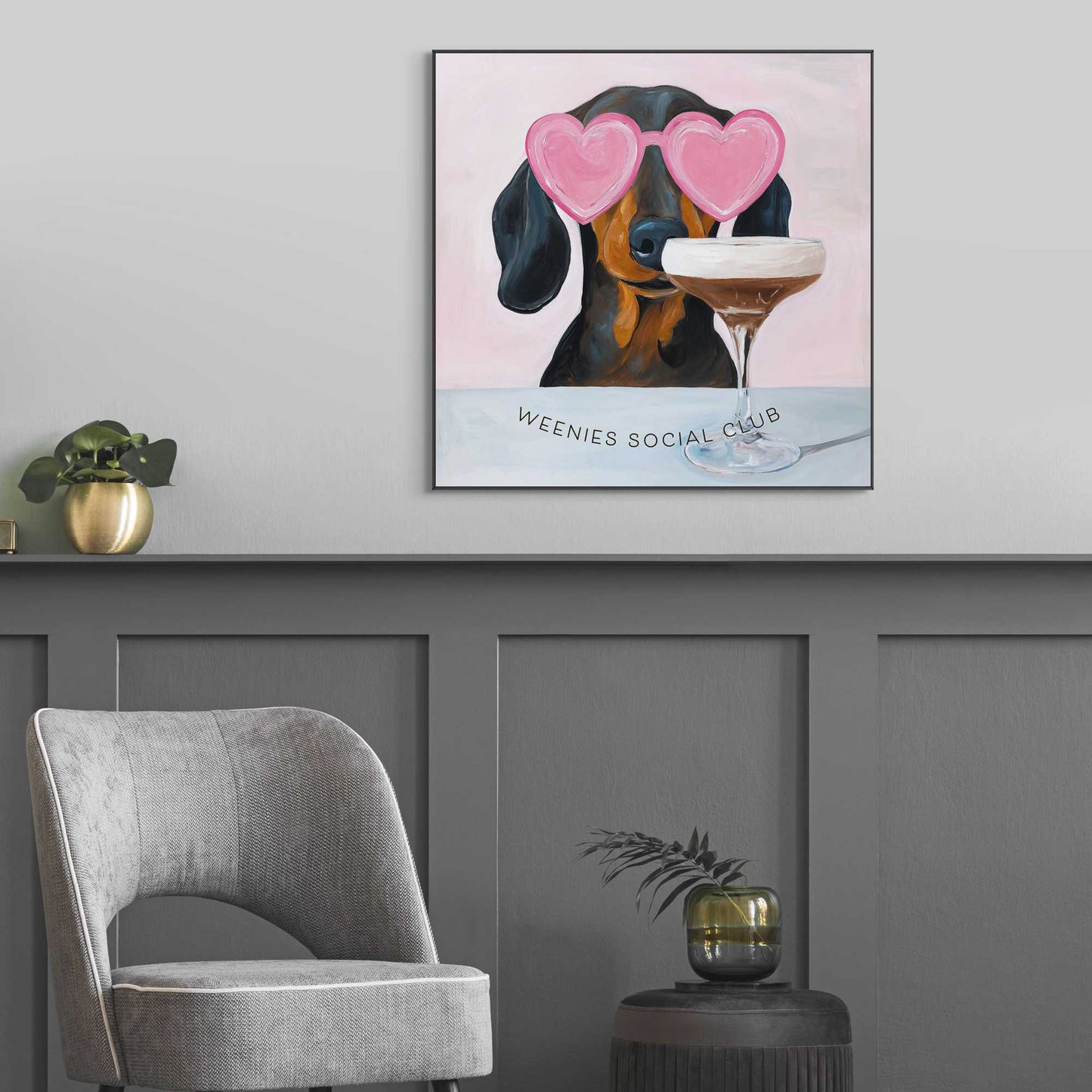 Framed Poster Dachshund espresso martini 50x50