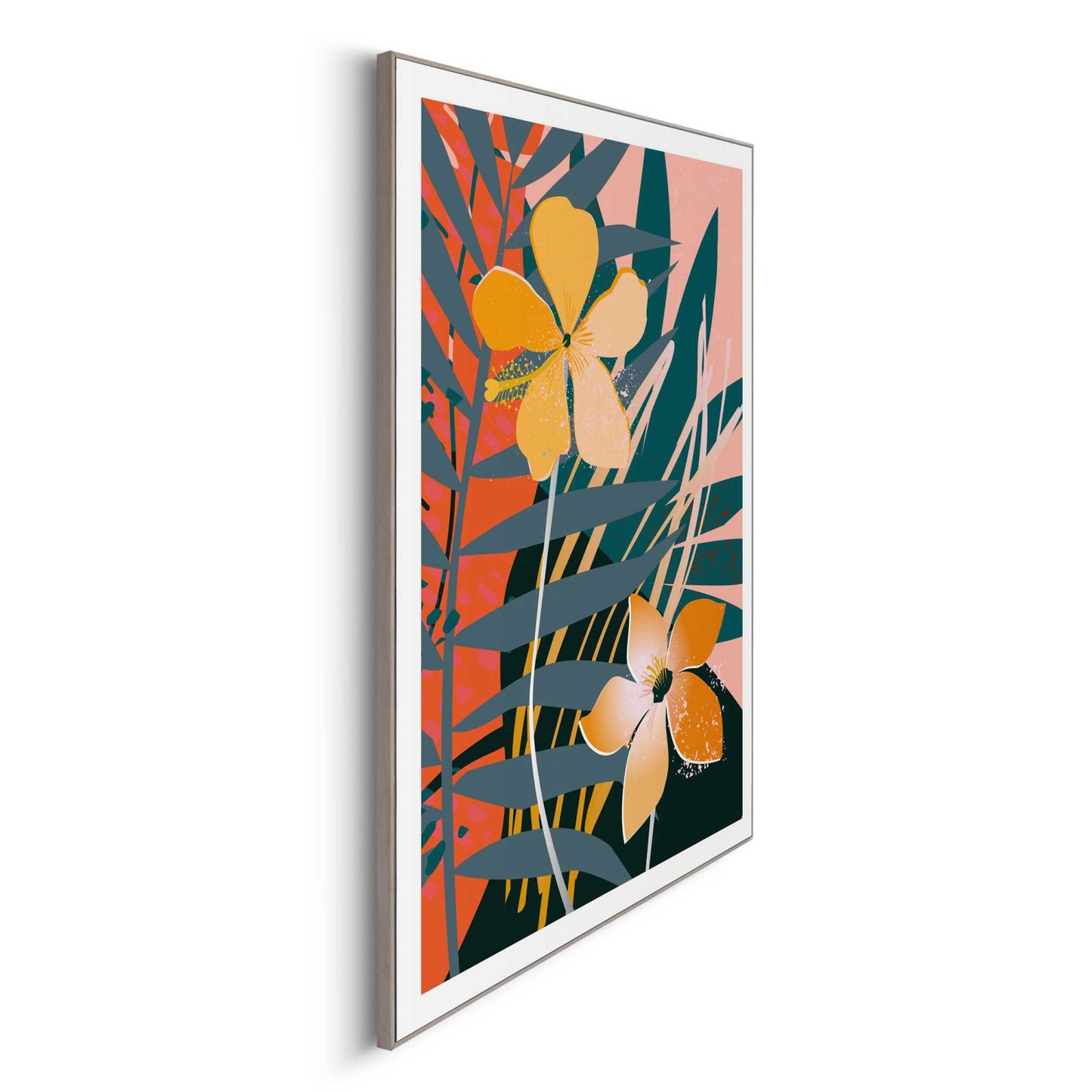 Framed in Wood Tropical Flowers