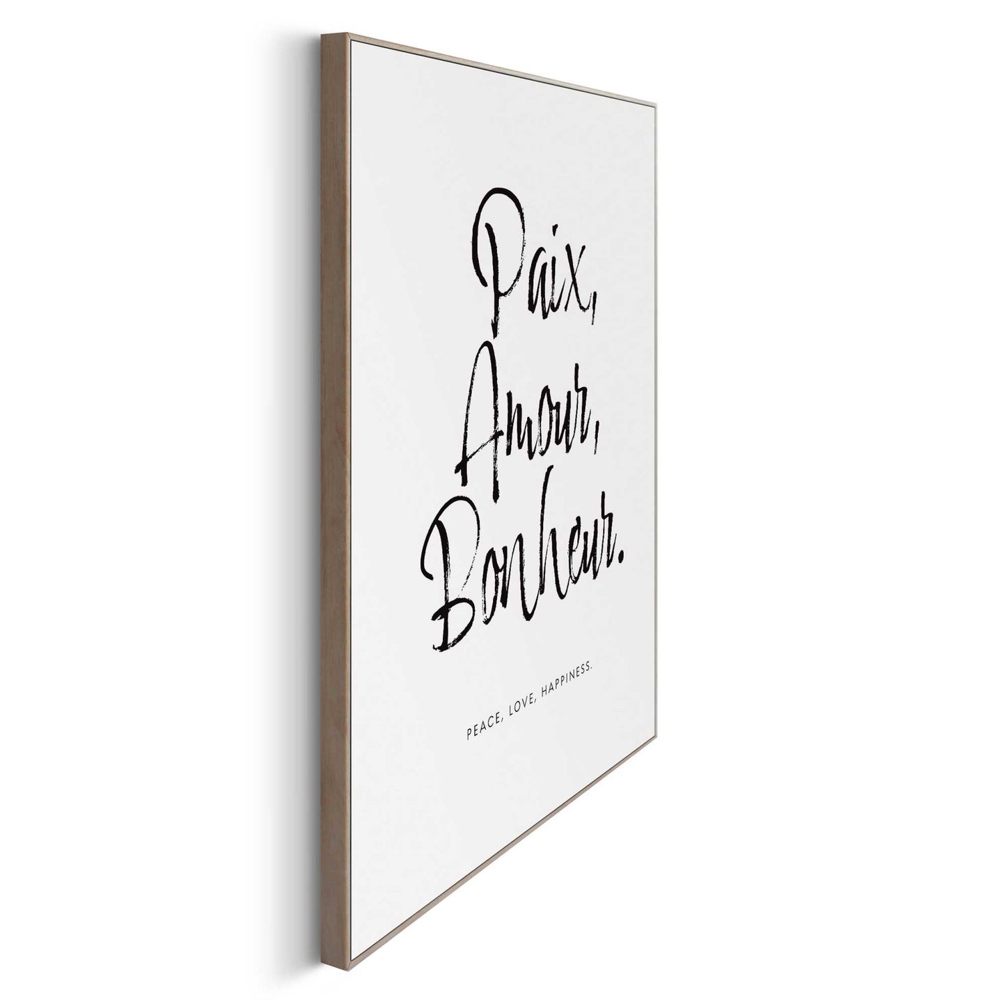 Framed in Wood Paix, Amour, Bonheur