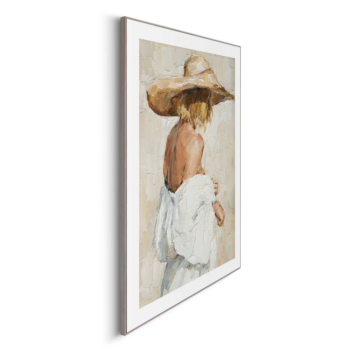 Framed in Wood Woman with straw hat 70x50