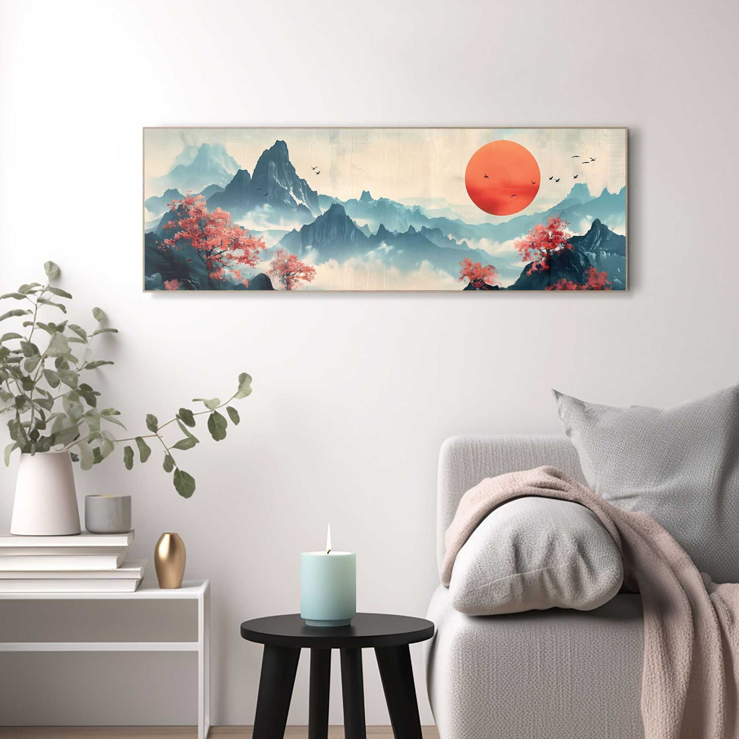 Wall Art Panel Japandi Mountains 30x90