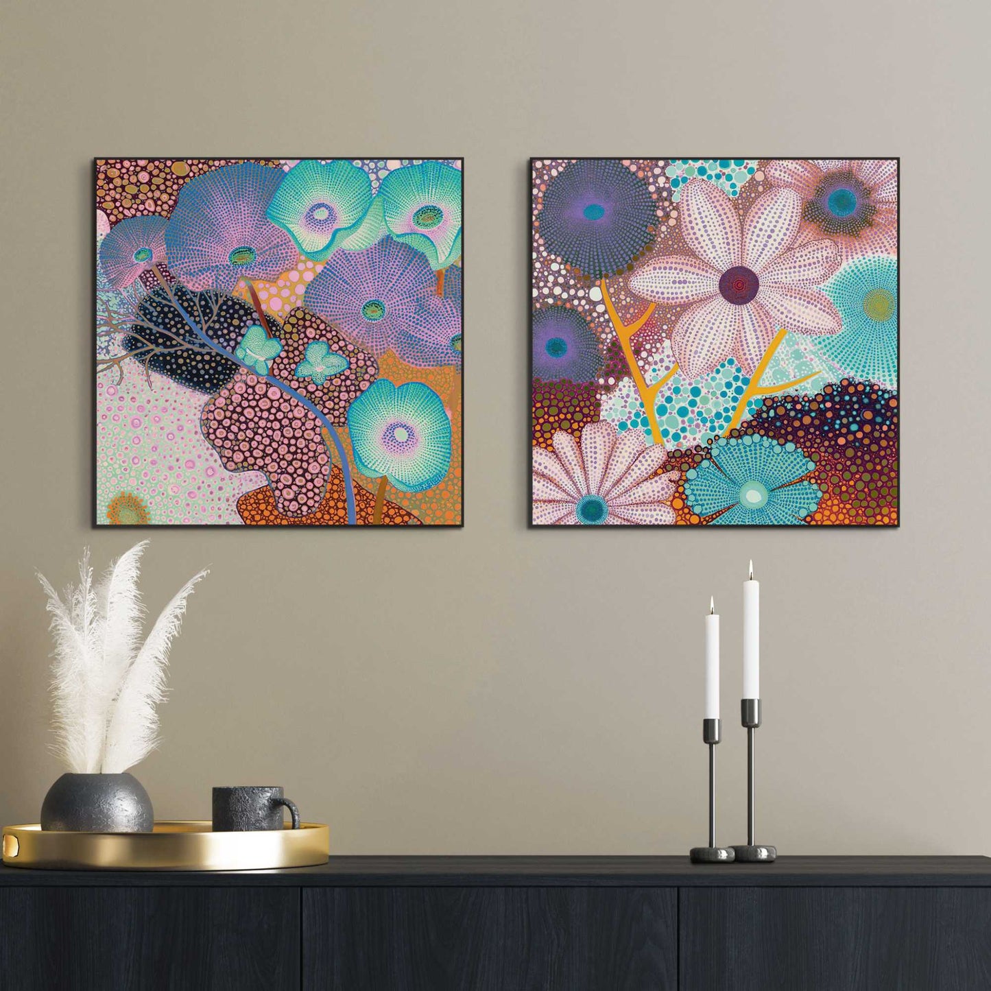 Framed Poster Retro Flowery 50x50