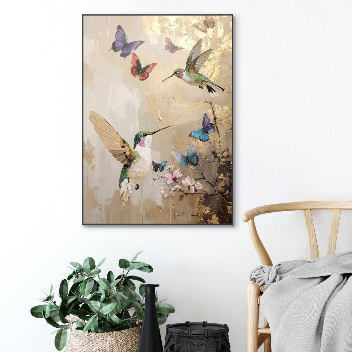 Framed Poster Butterflies & Hummingbirds 70x50
