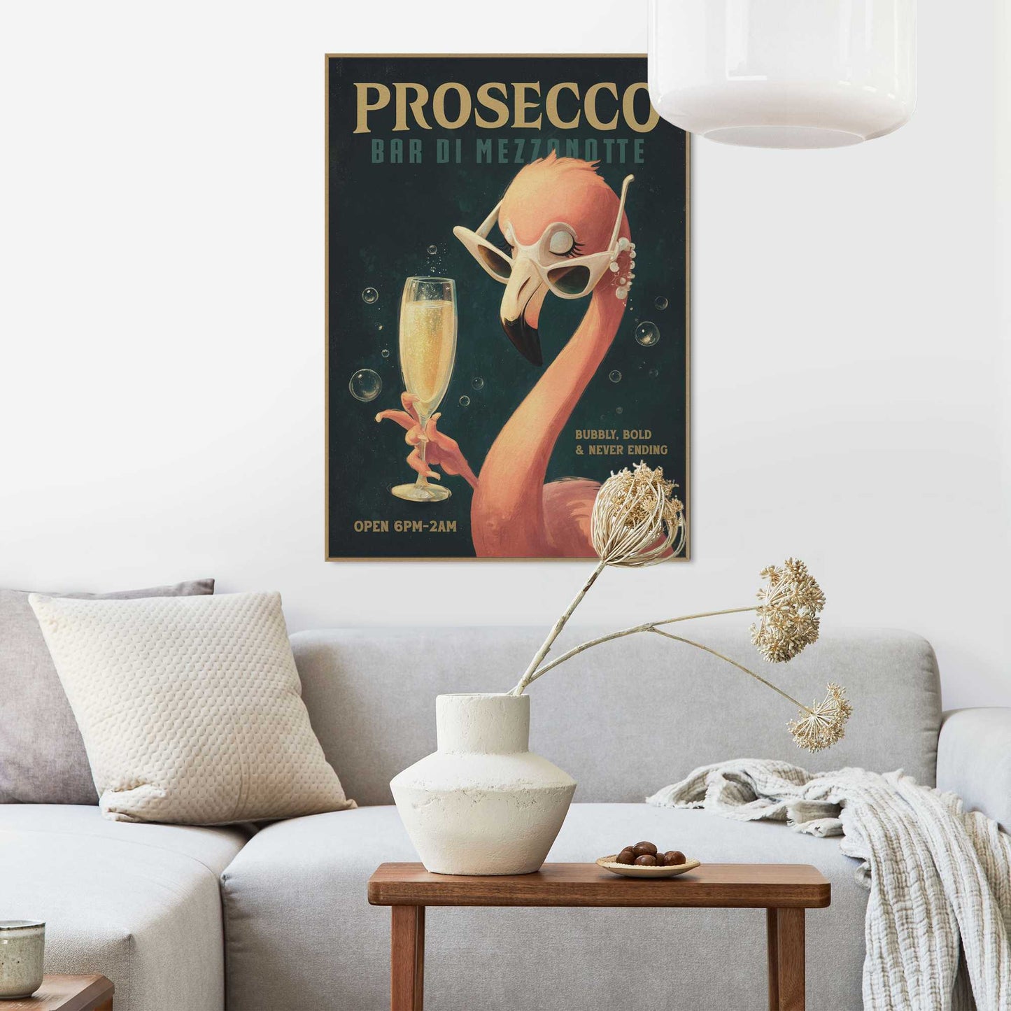 Framed Poster Flamingo & Bubbels 70x50