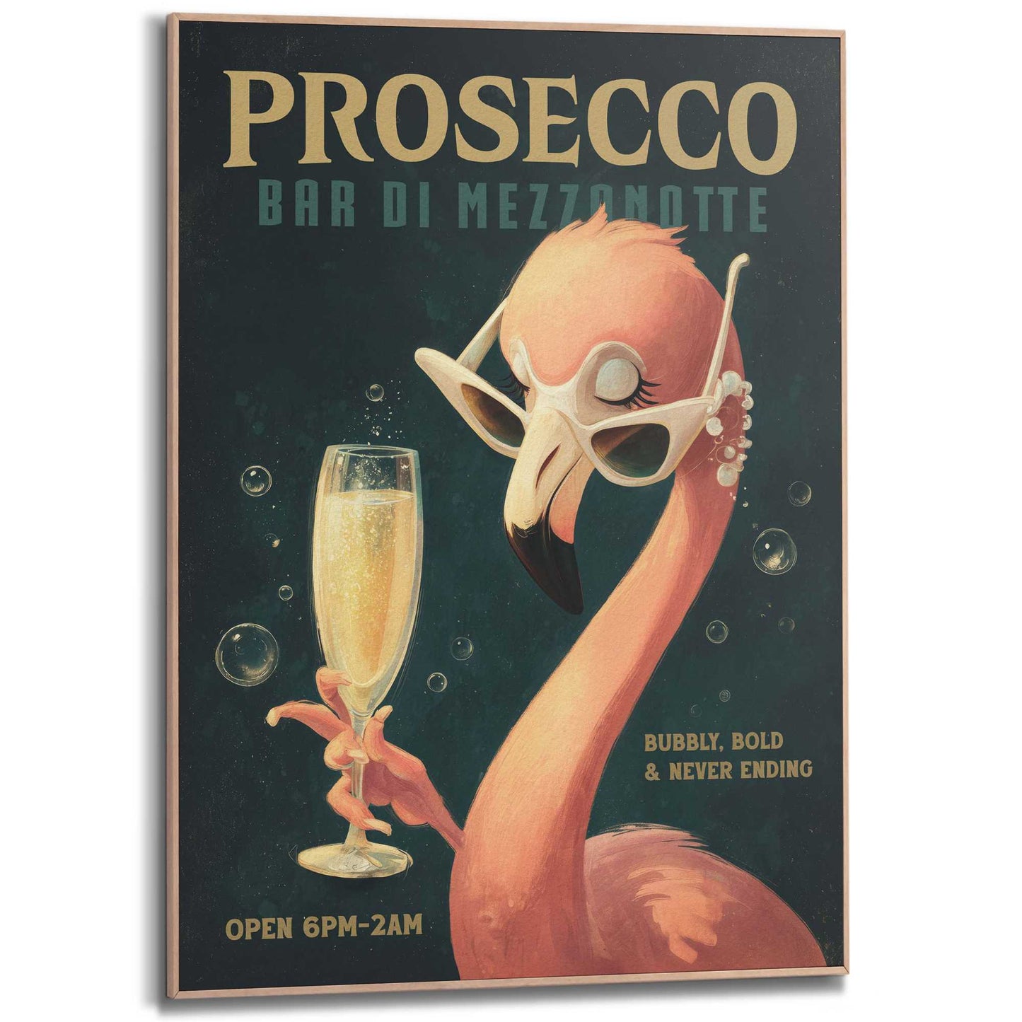 Framed Poster Flamingo & Bubbels 70x50