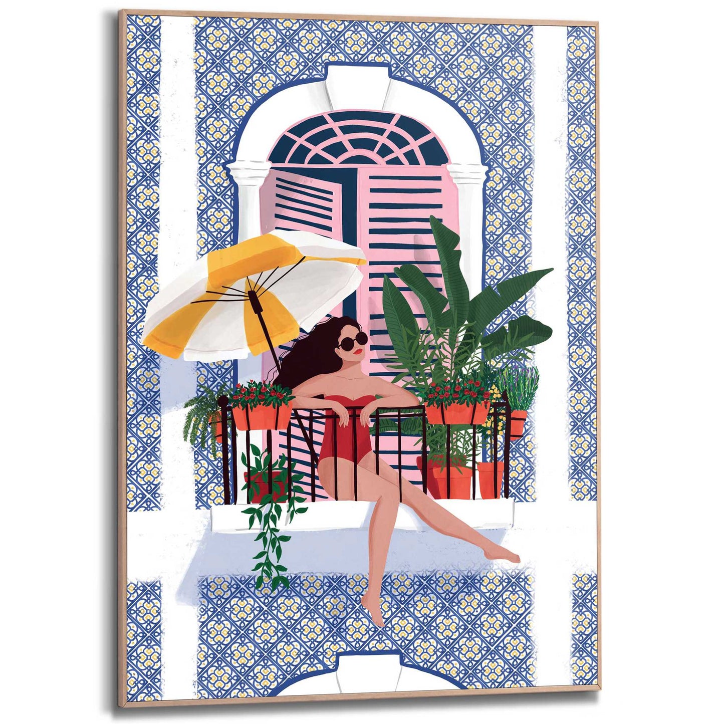 Framed Poster Woman on the Balcony 70x50