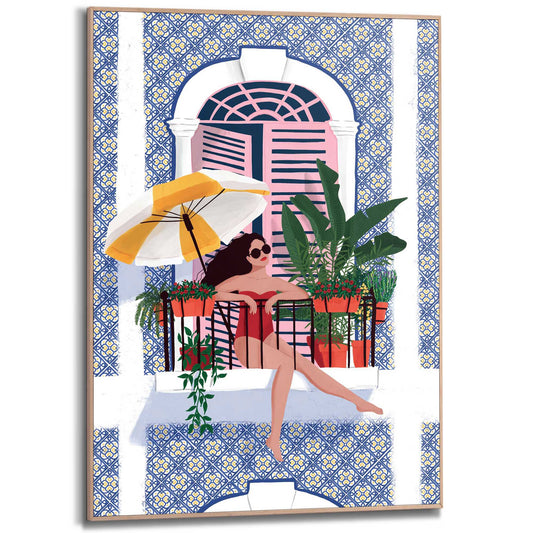 Framed Poster Woman on the Balcony 70x50