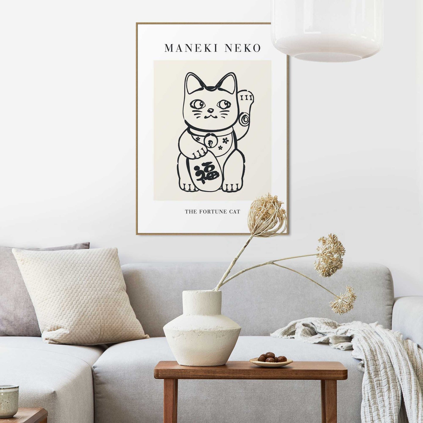 Framed Poster Maneki Neko Fortune Cat - light 70x50
