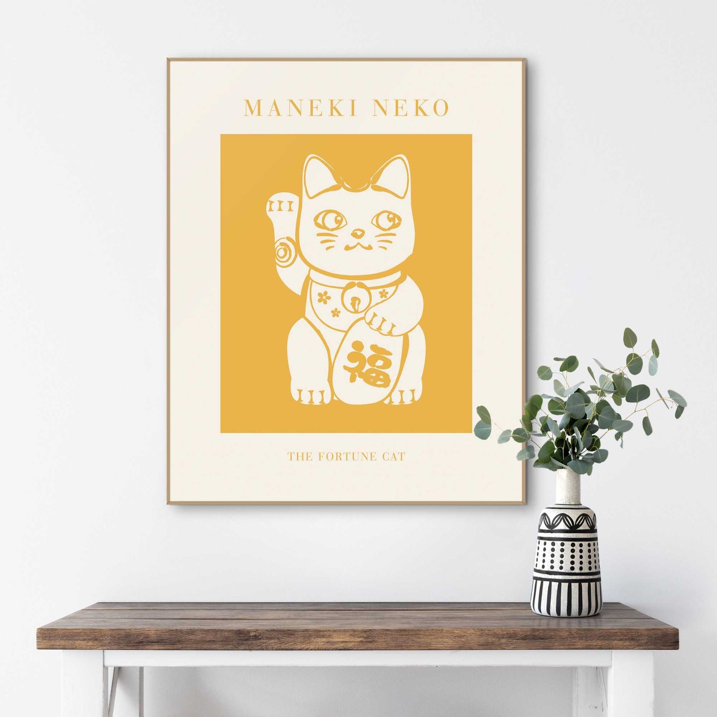 Framed Poster Maneki Neko Lucky Cat - Yellow 50x40