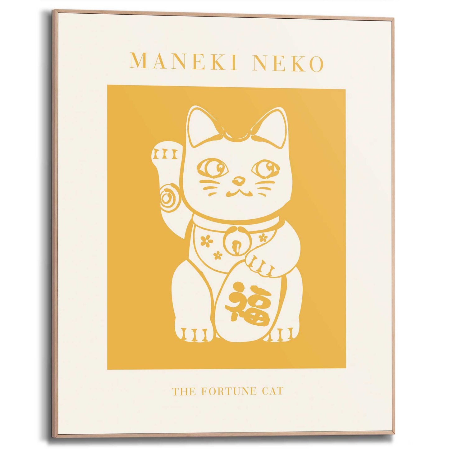 Framed Poster Maneki Neko Lucky Cat - Yellow 50x40