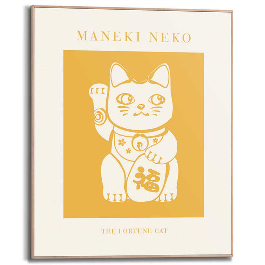 Framed Poster Maneki Neko Lucky Cat - Yellow 50x40