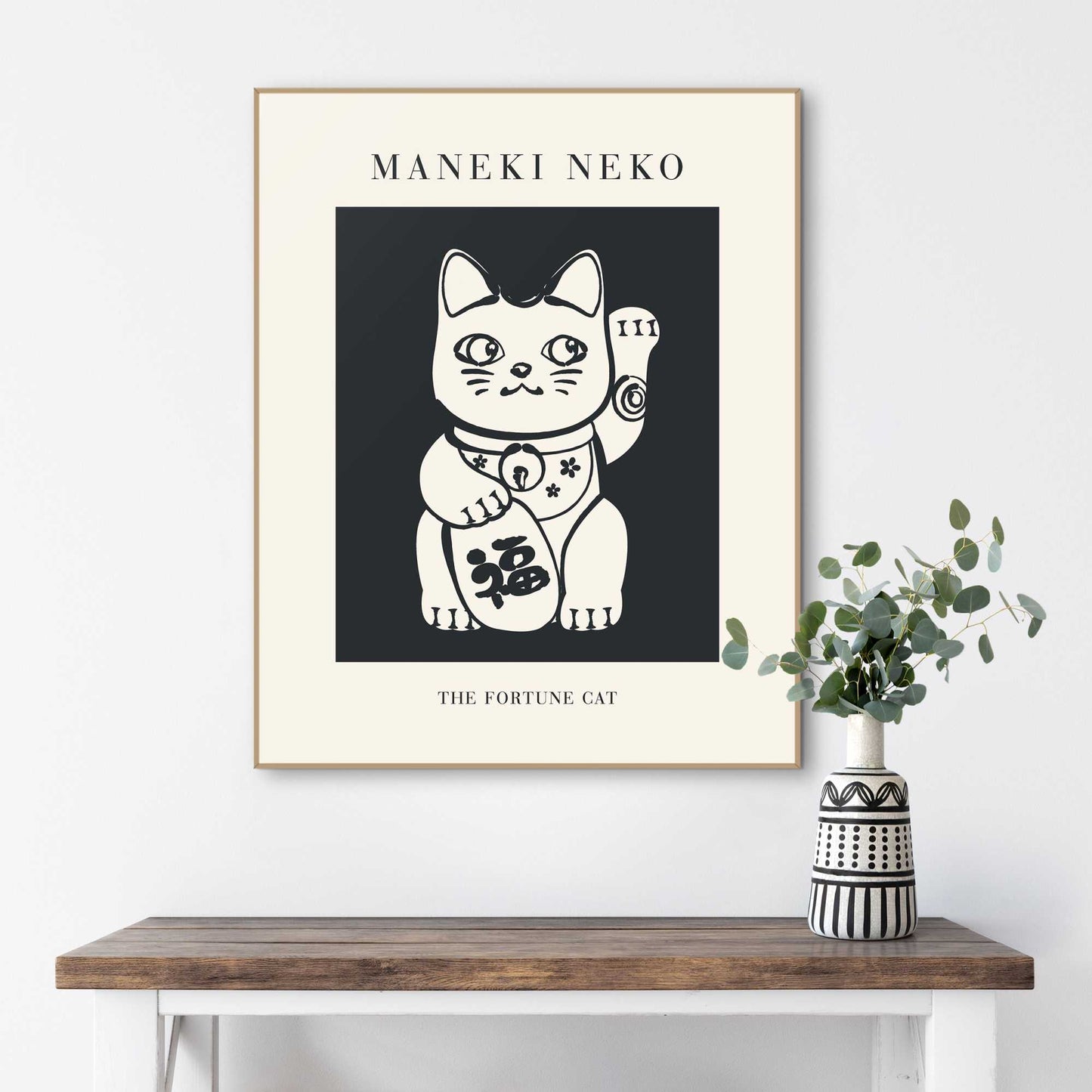 Framed Poster Maneki Neko Lucky Cat - Black 50x40