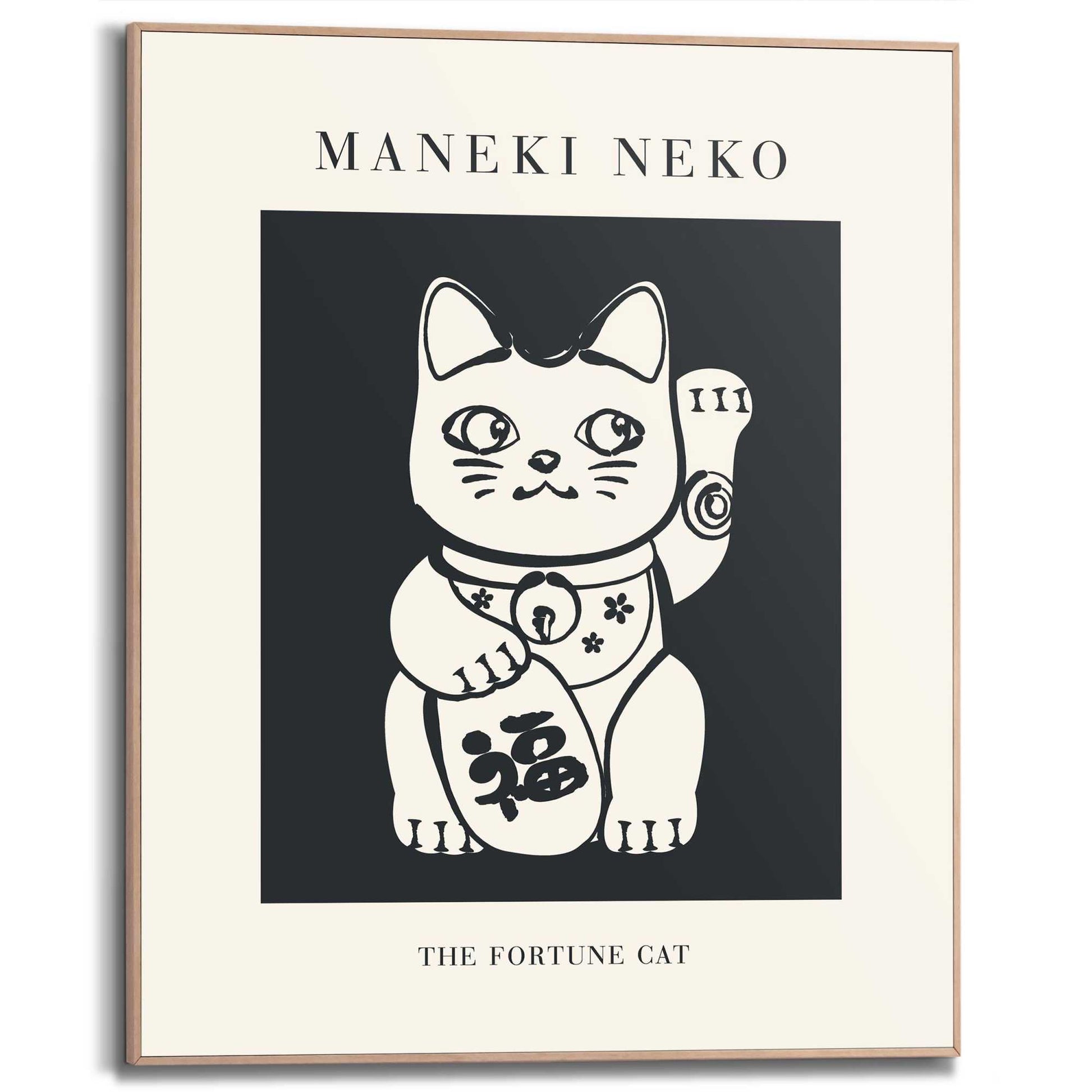 Framed Poster Maneki Neko Lucky Cat - Black 50x40