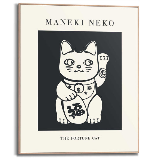 Framed Poster Maneki Neko Lucky Cat - Black 50x40