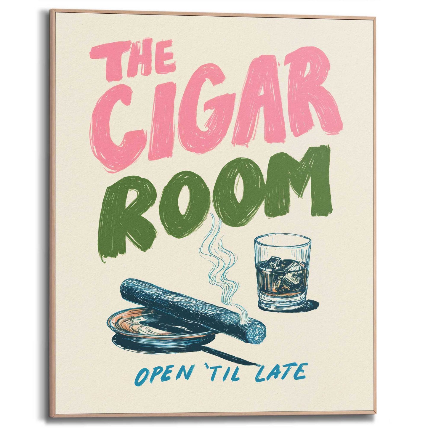 Framed Poster Whiskey and Cigar Lounge 50x40