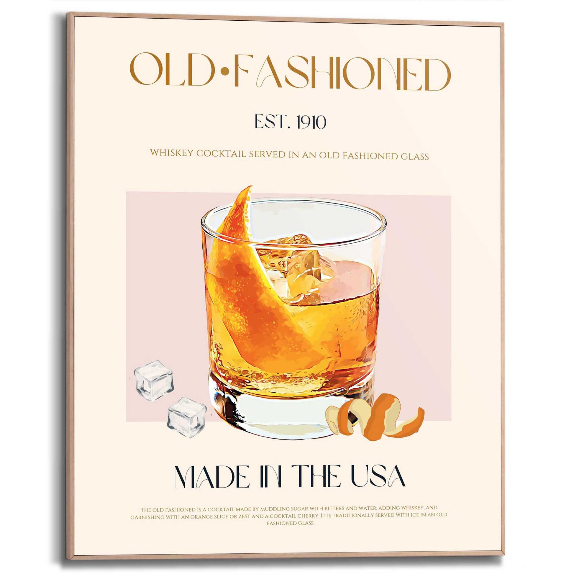 Framed Poster Classic Old Fashioned Cocktail 50x40