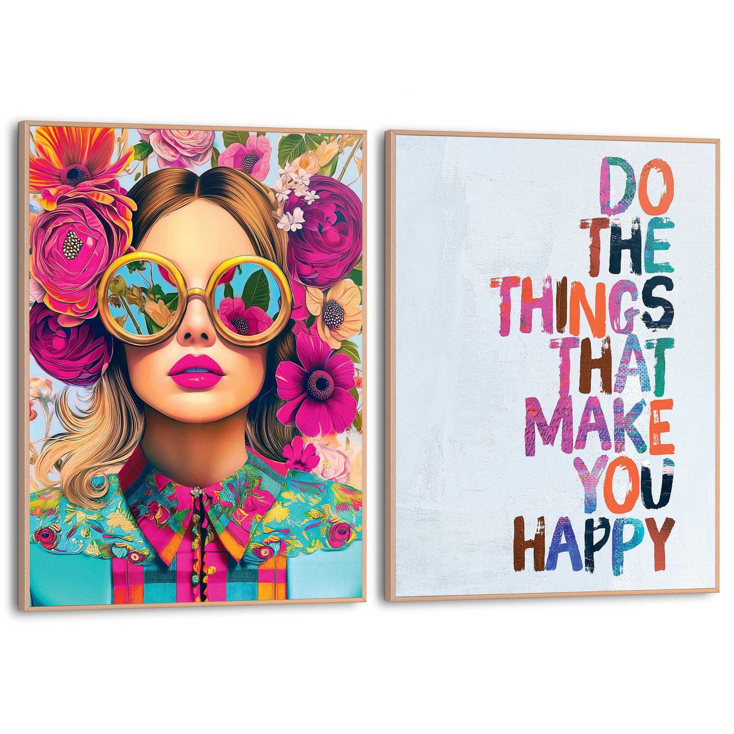 Framed Poster Happy Vibes 40x30