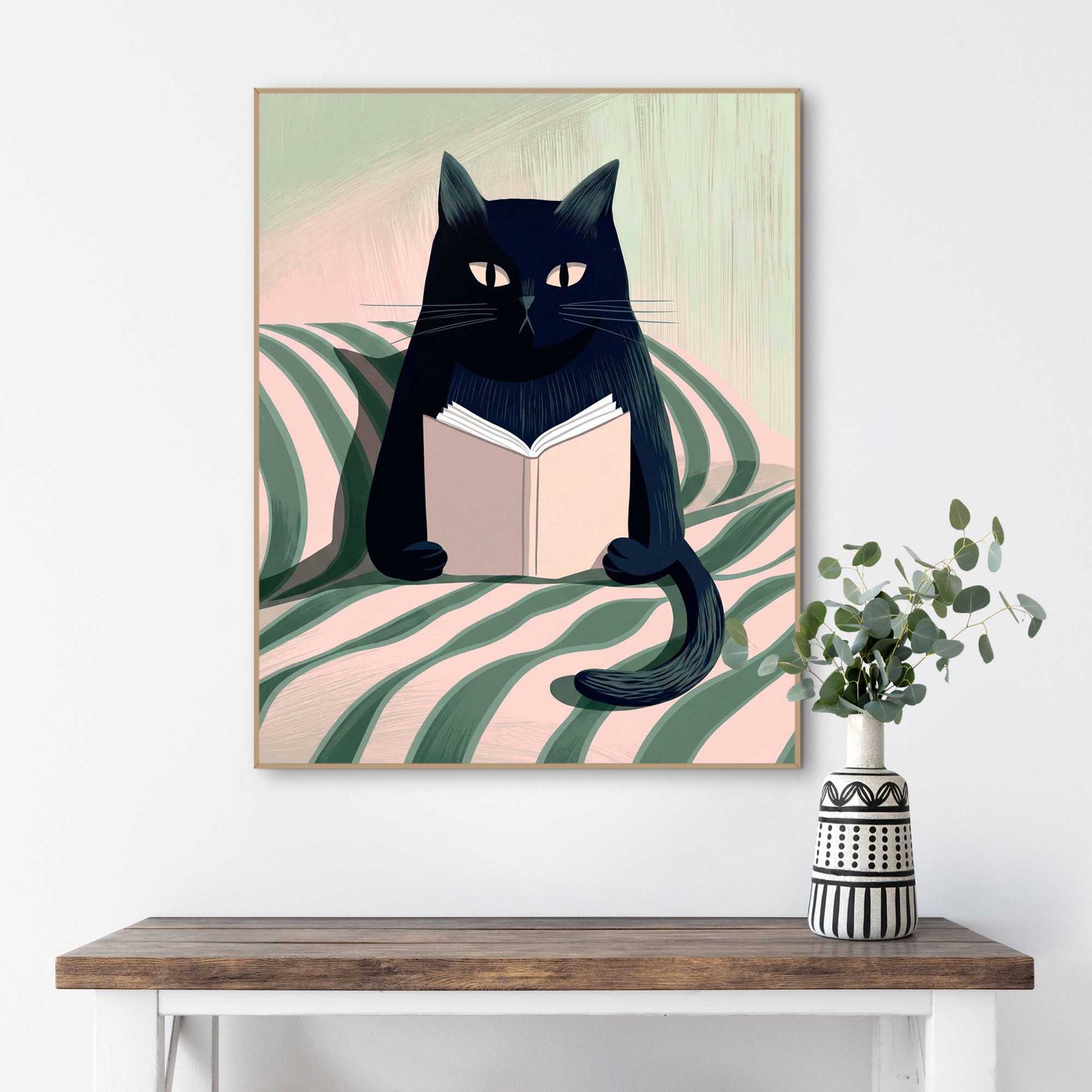 Framed Poster The Reading Cat 50x40