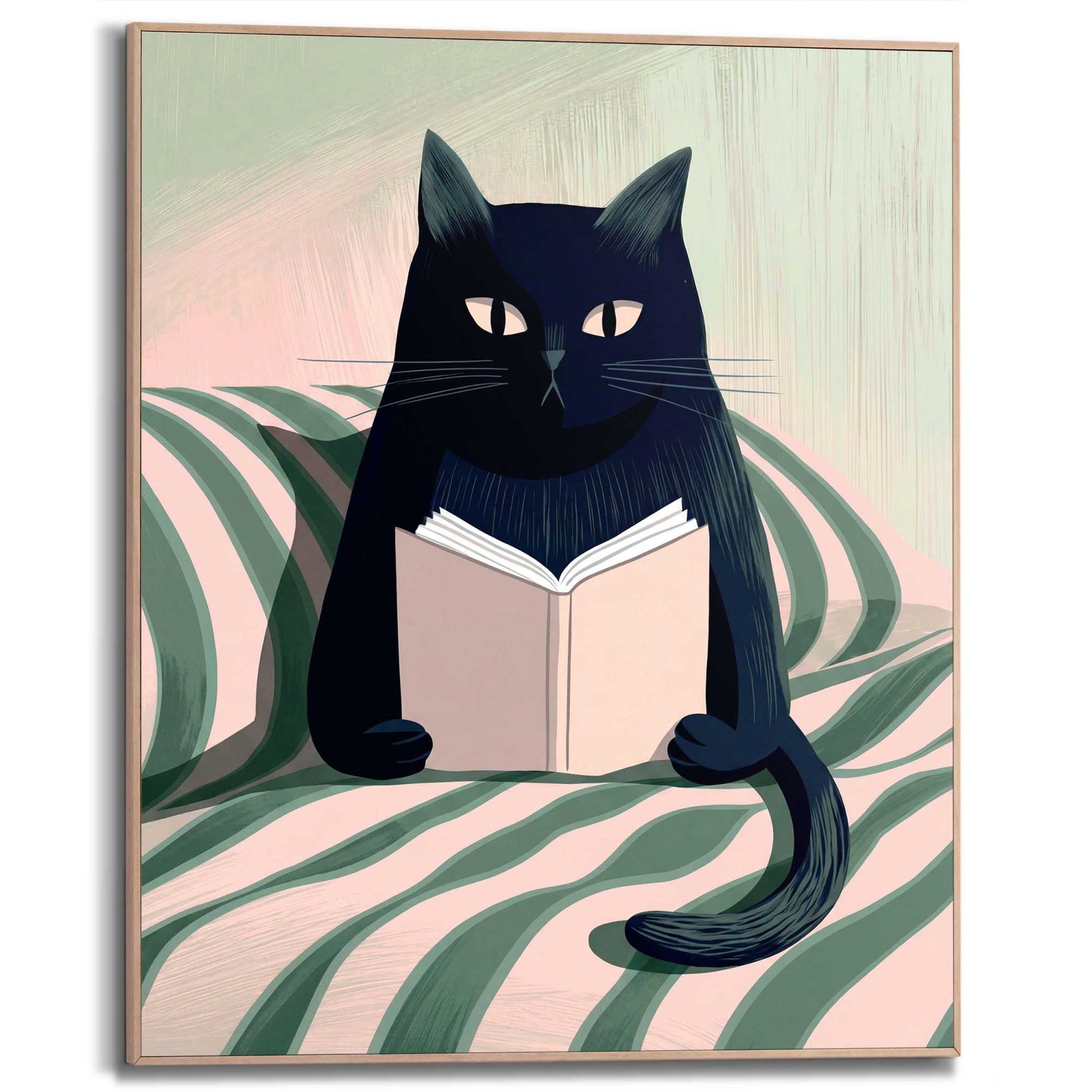 Framed Poster The Reading Cat 50x40