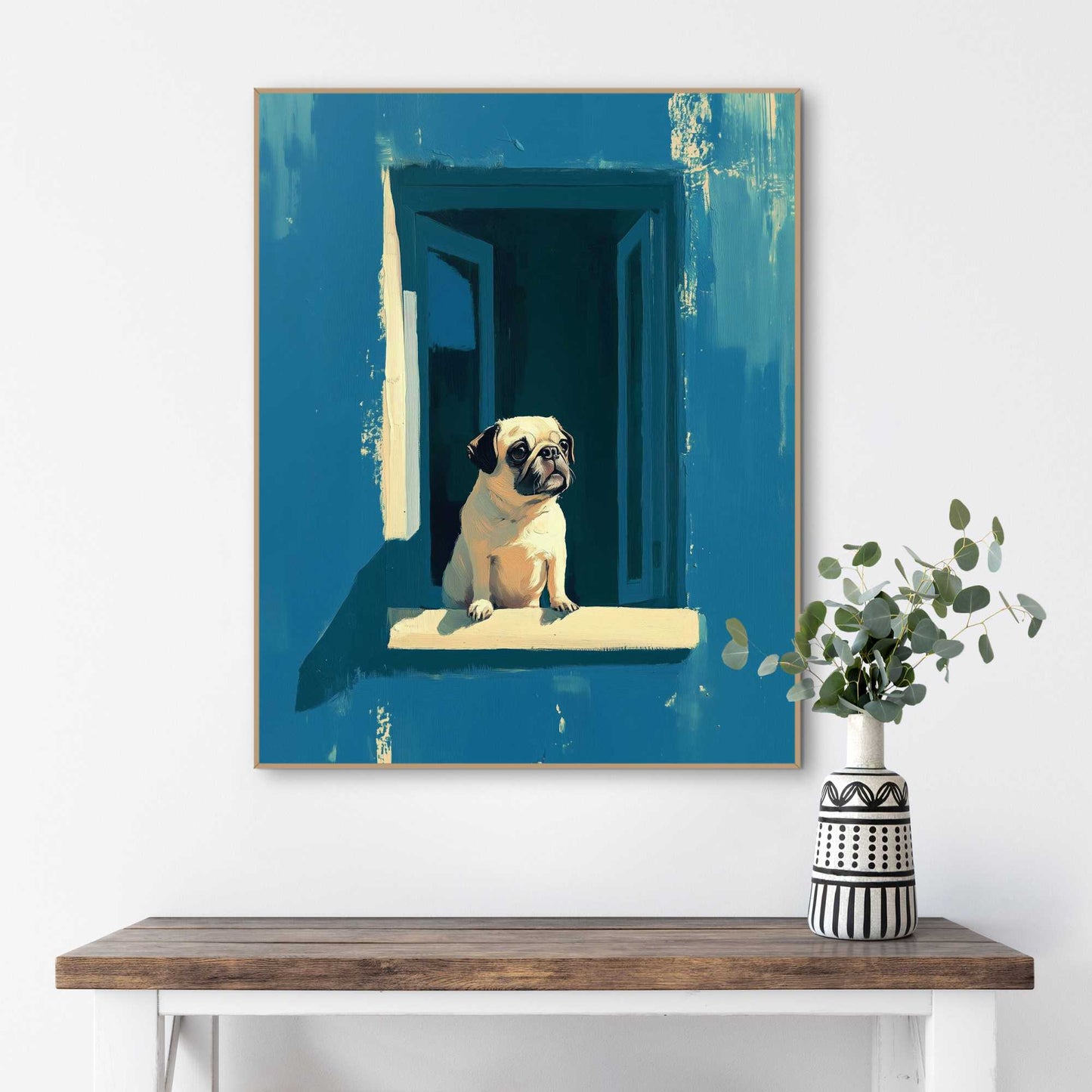 Framed Poster Curious Pug 50x40