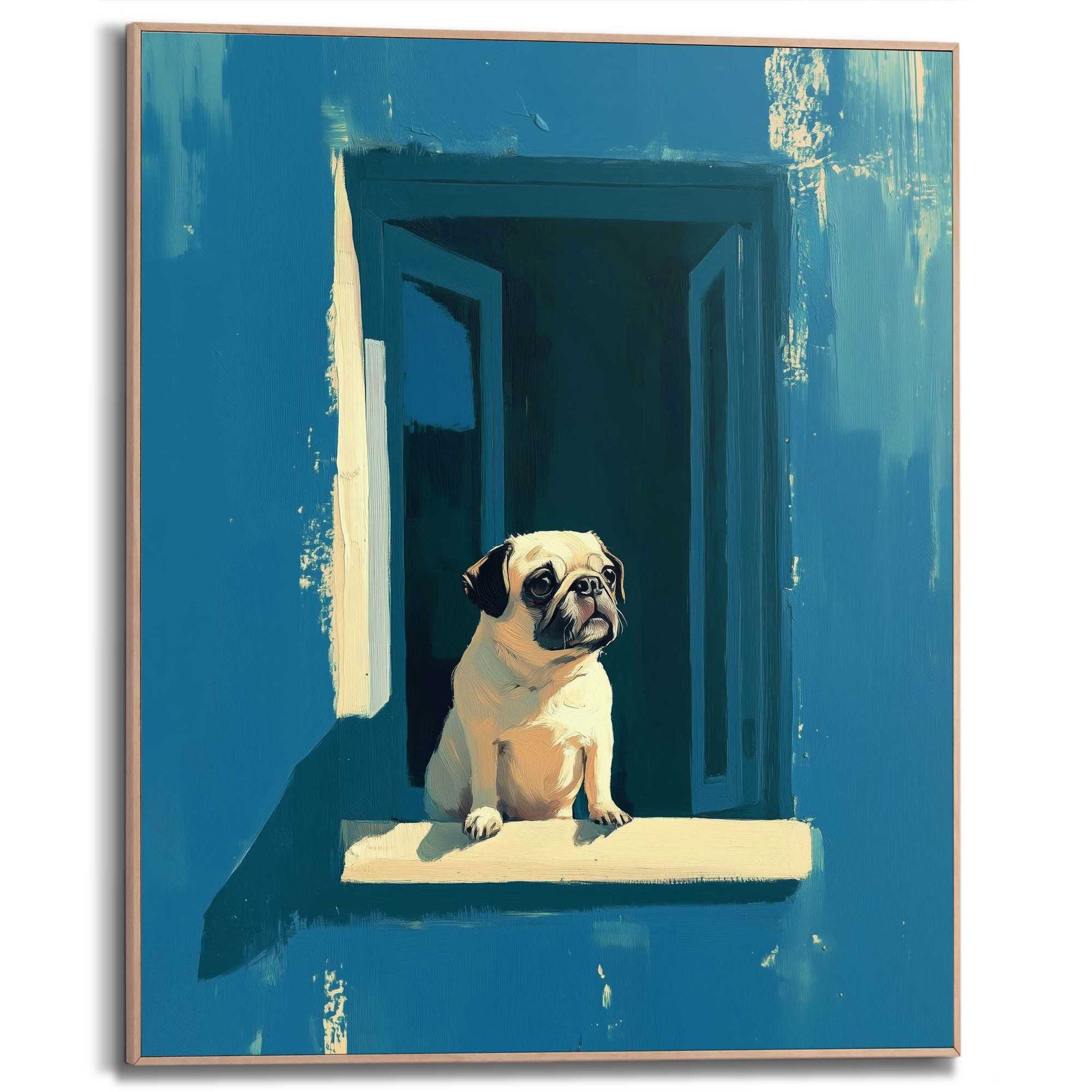Framed Poster Curious Pug 50x40