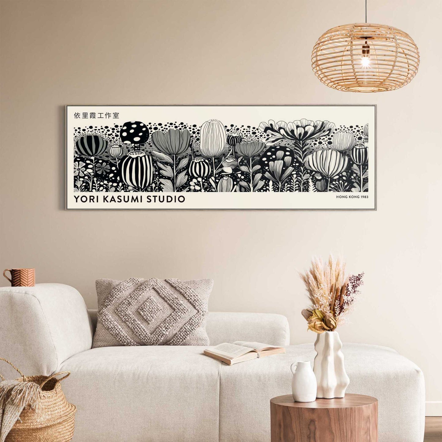 Canvas Kasumi Studio - black and white flowers 40x120