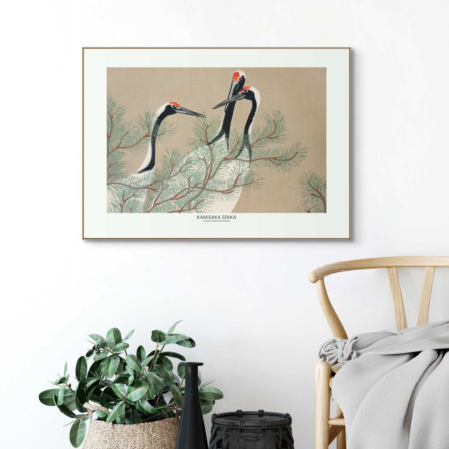 Framed Poster Kamisaka Sekka - Cranes from Momoyogusa 50x70