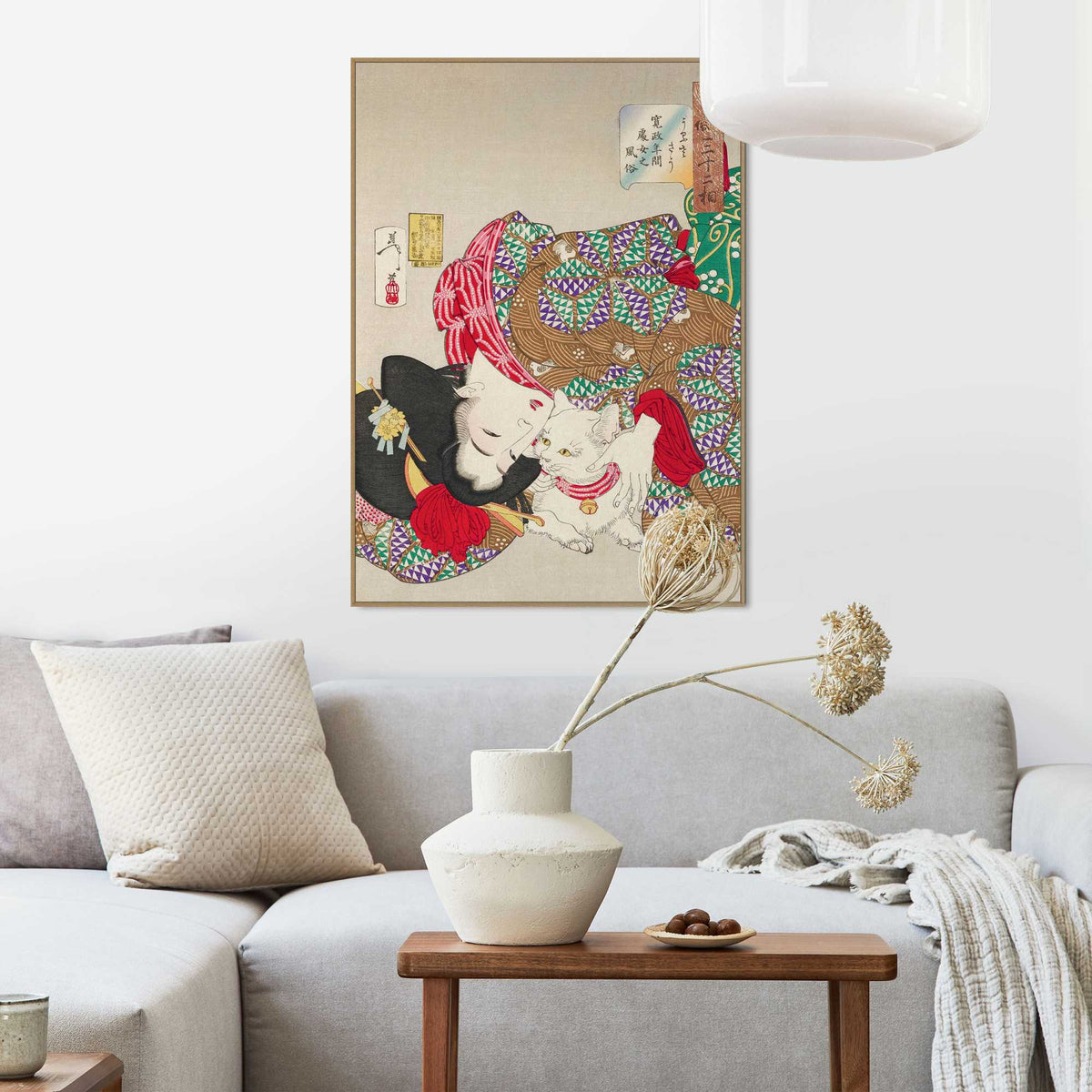 Framed Poster Tsukioka Yoshitoshi - Woman with Pet 70x50