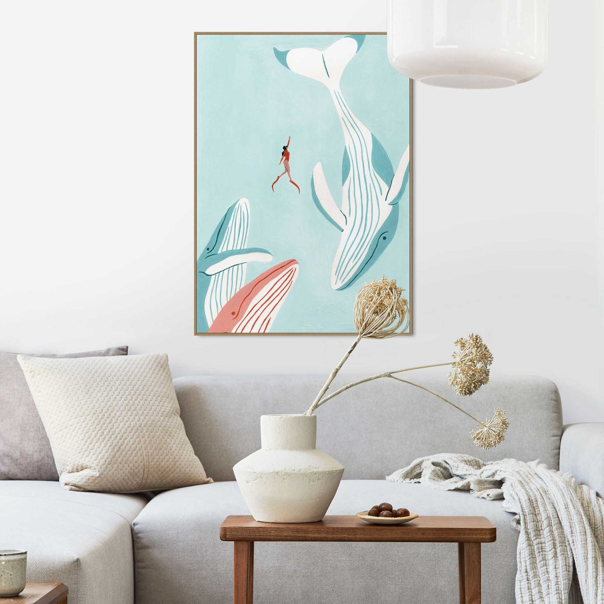 Framed Poster Swimming with Whales 70x50