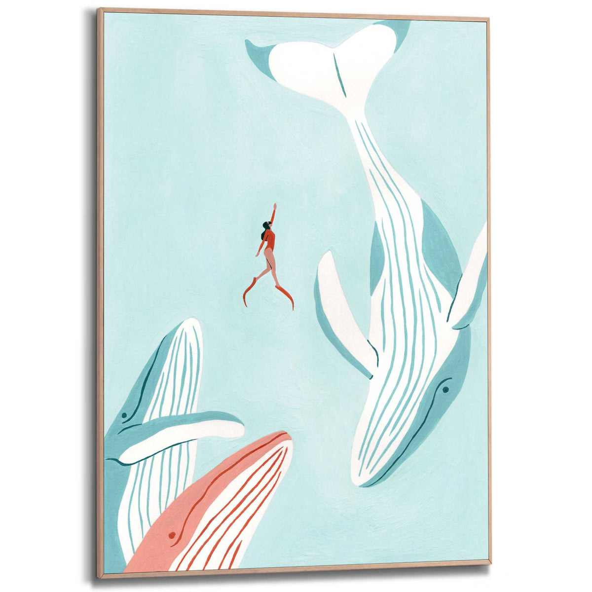 Framed Poster Swimming with Whales 70x50