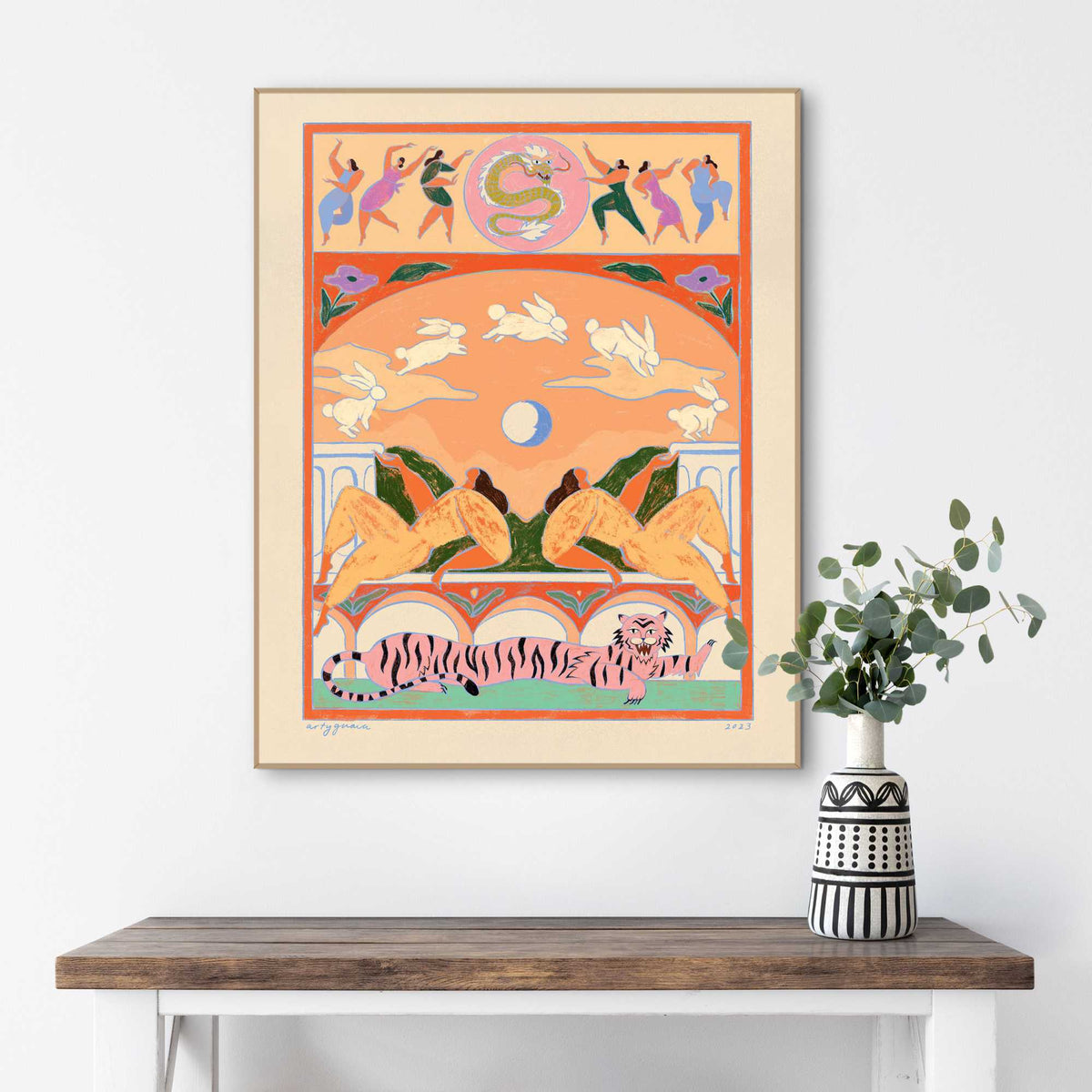 Framed Poster Arty Guava - Rabbit jumps over the moon 50x40