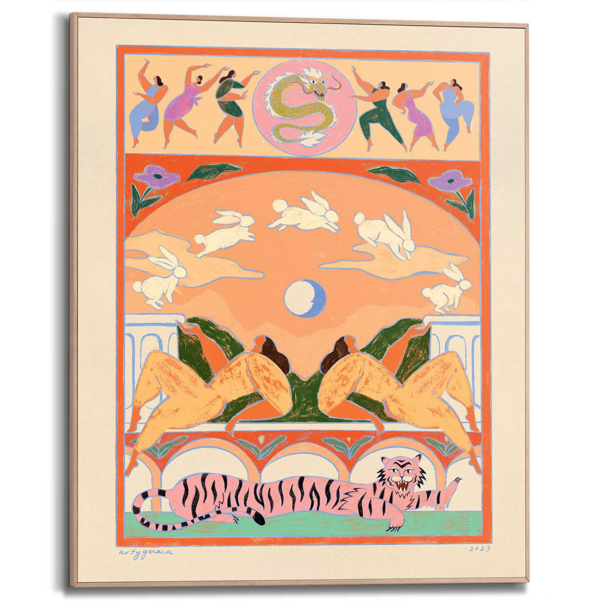 Framed Poster Arty Guava - Rabbit jumps over the moon 50x40