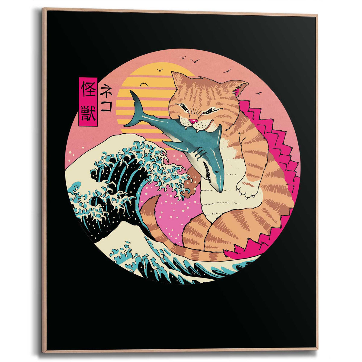 Framed Poster Vincent Trinidad - Neko wave Kaiju 50x40