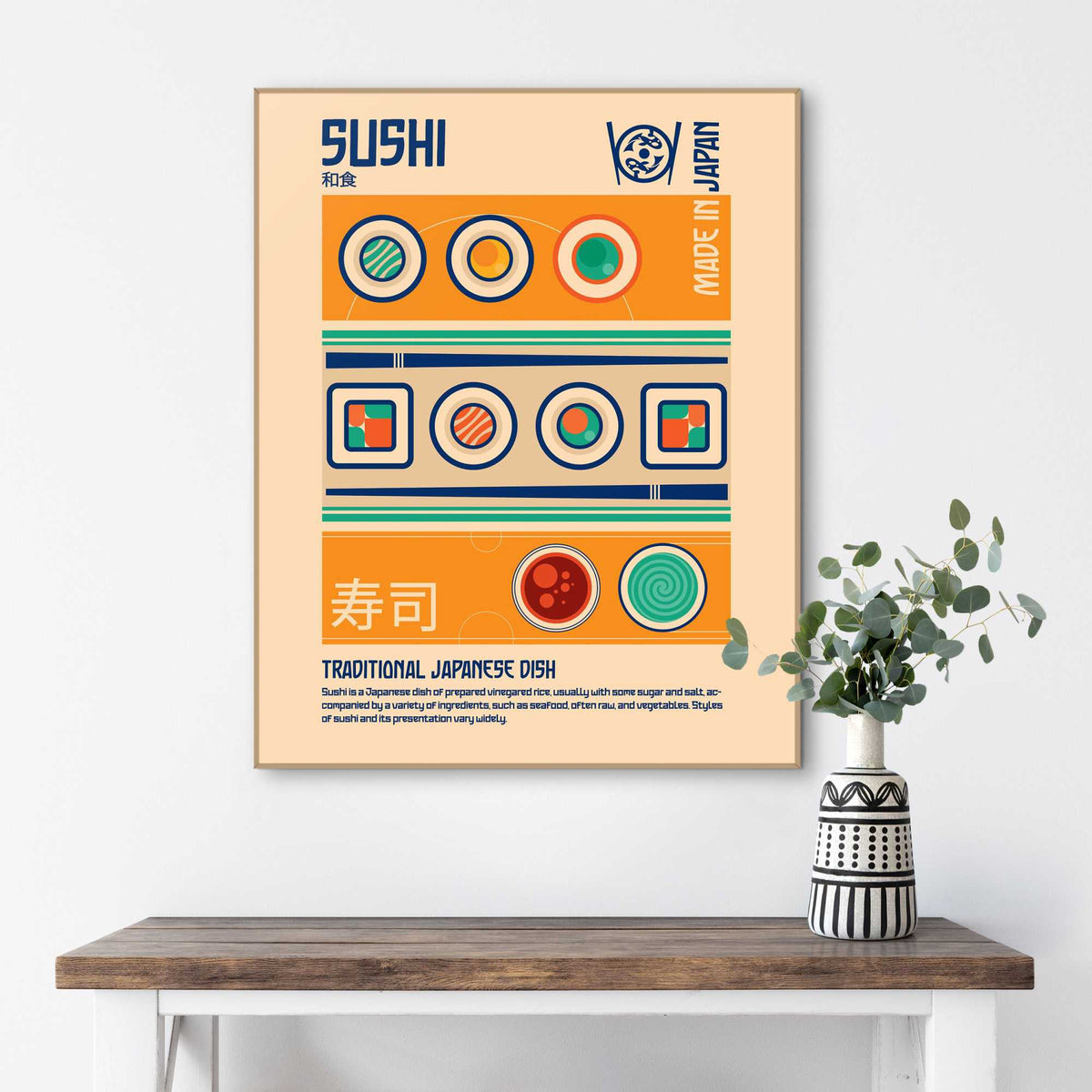 Framed Poster Sushi Illustration 50x40