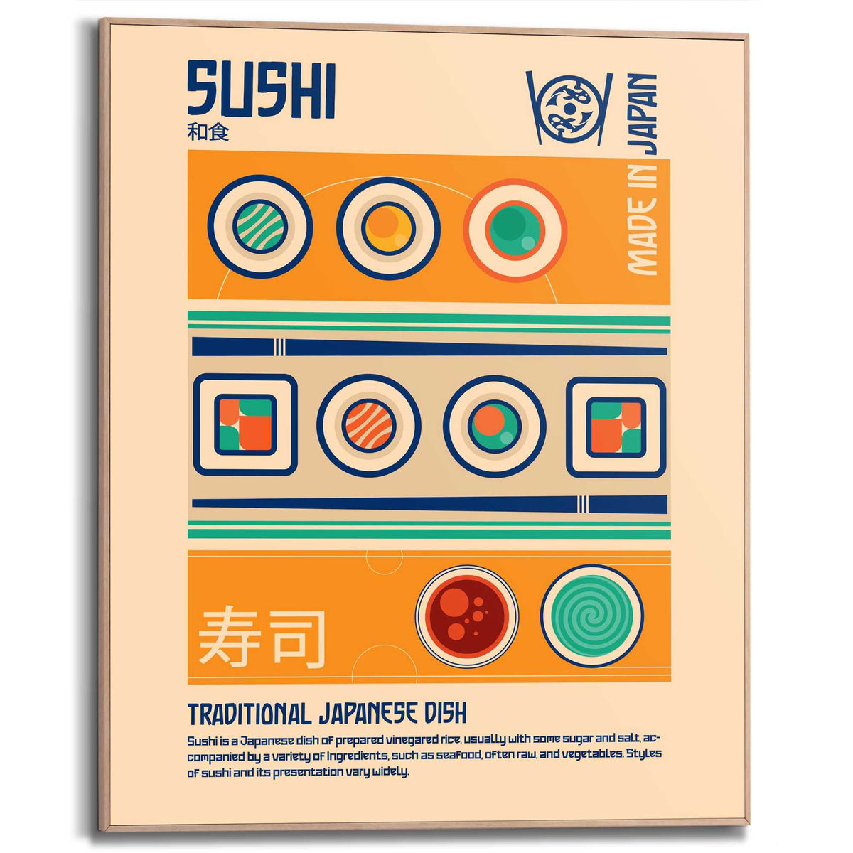 Framed Poster Sushi Illustration 50x40
