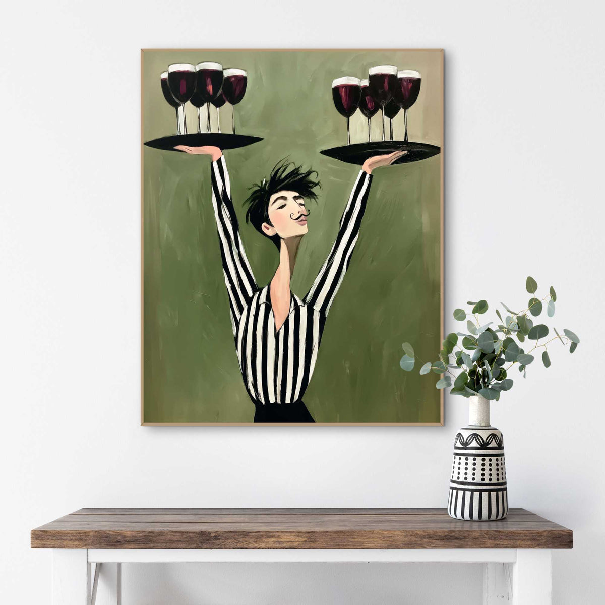 Framed Poster Waiter with wine 50x40
