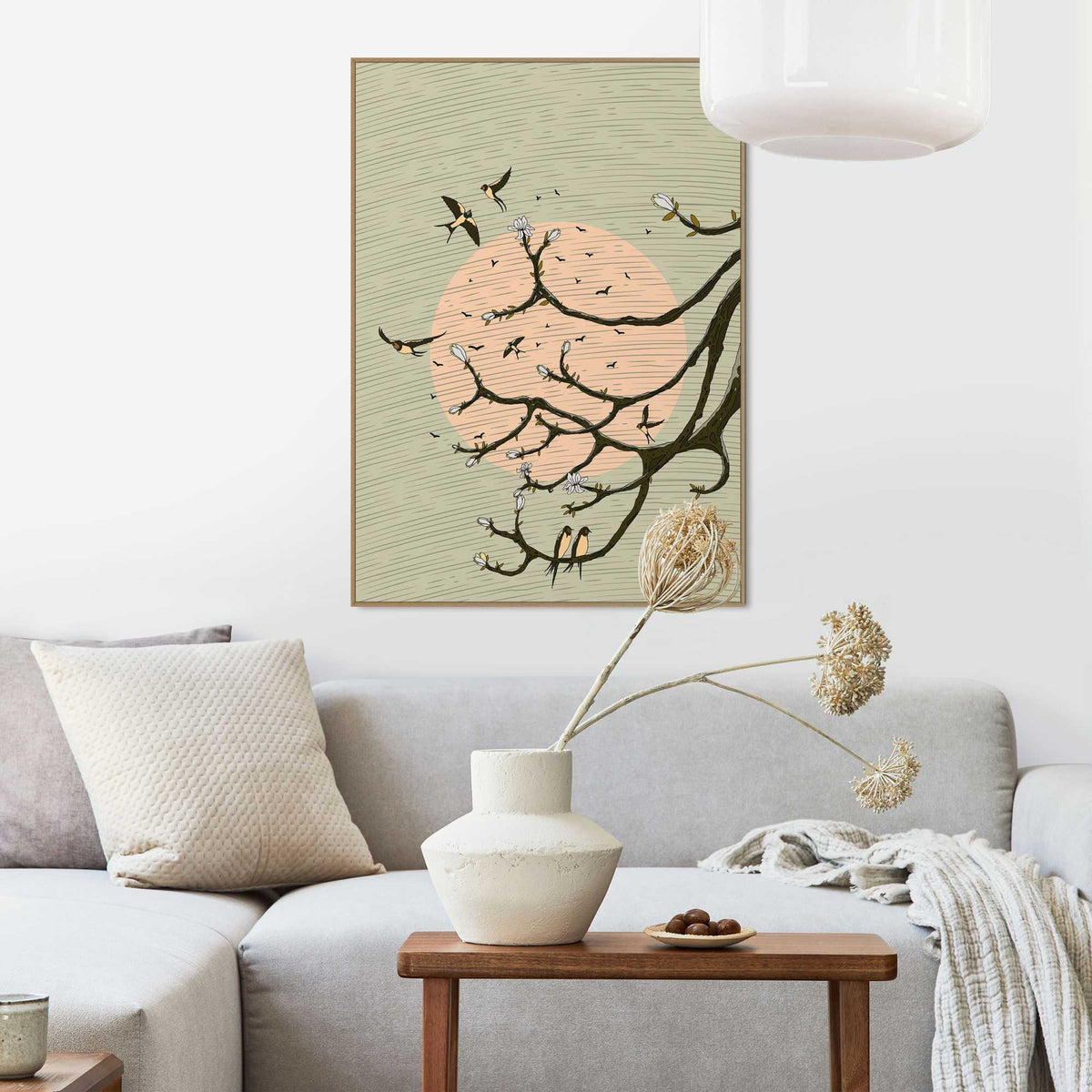 Framed Poster Blossom & Swallows 70x50