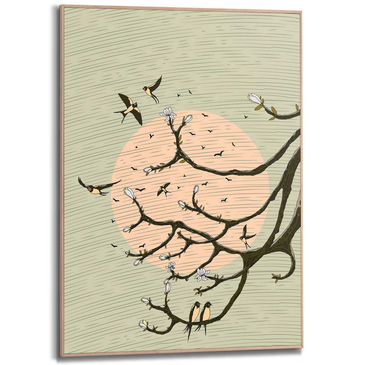 Framed Poster Blossom & Swallows 70x50
